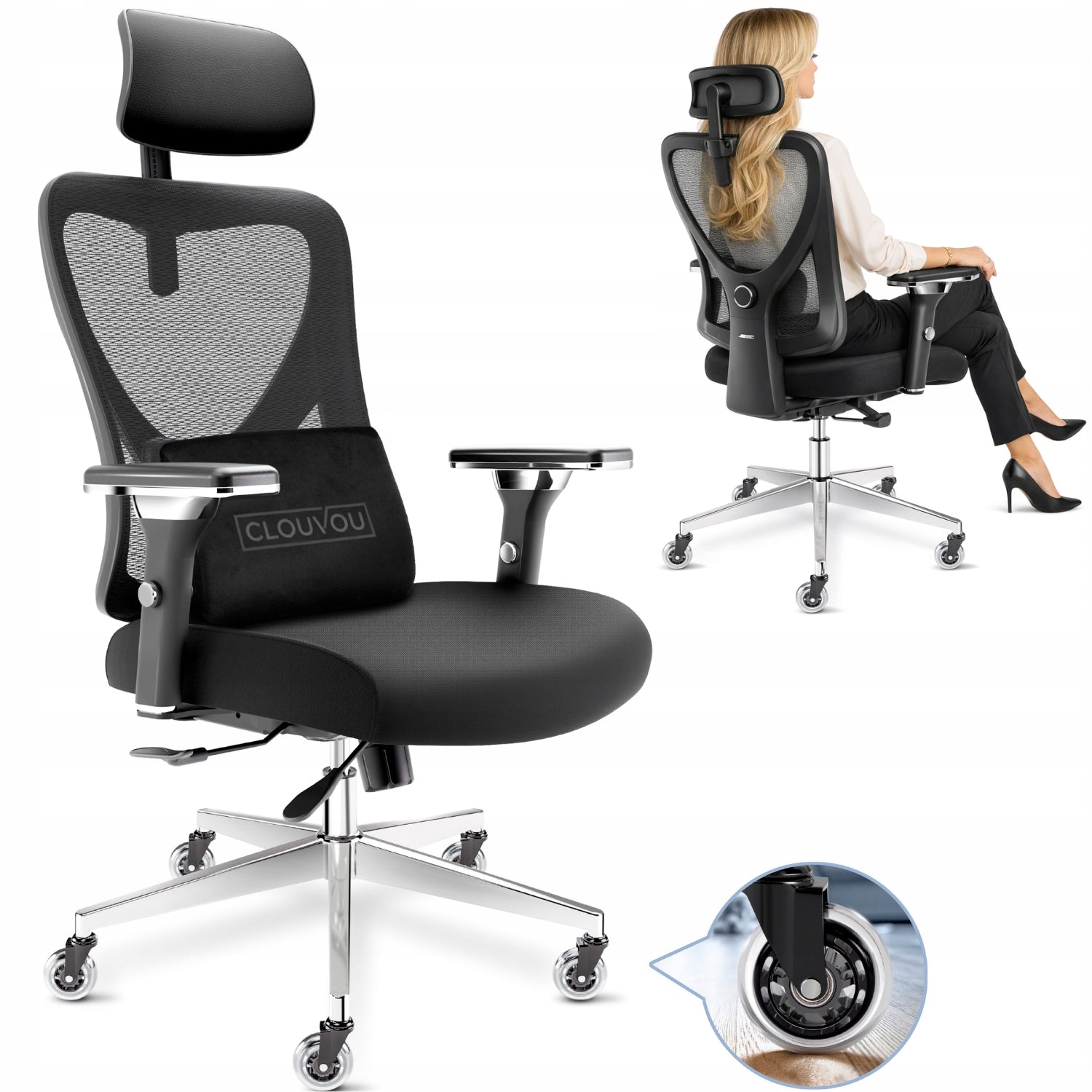 Fotel biurowy krzesło biurowe ergonomiczne podłokietniki 4D CleverSeat