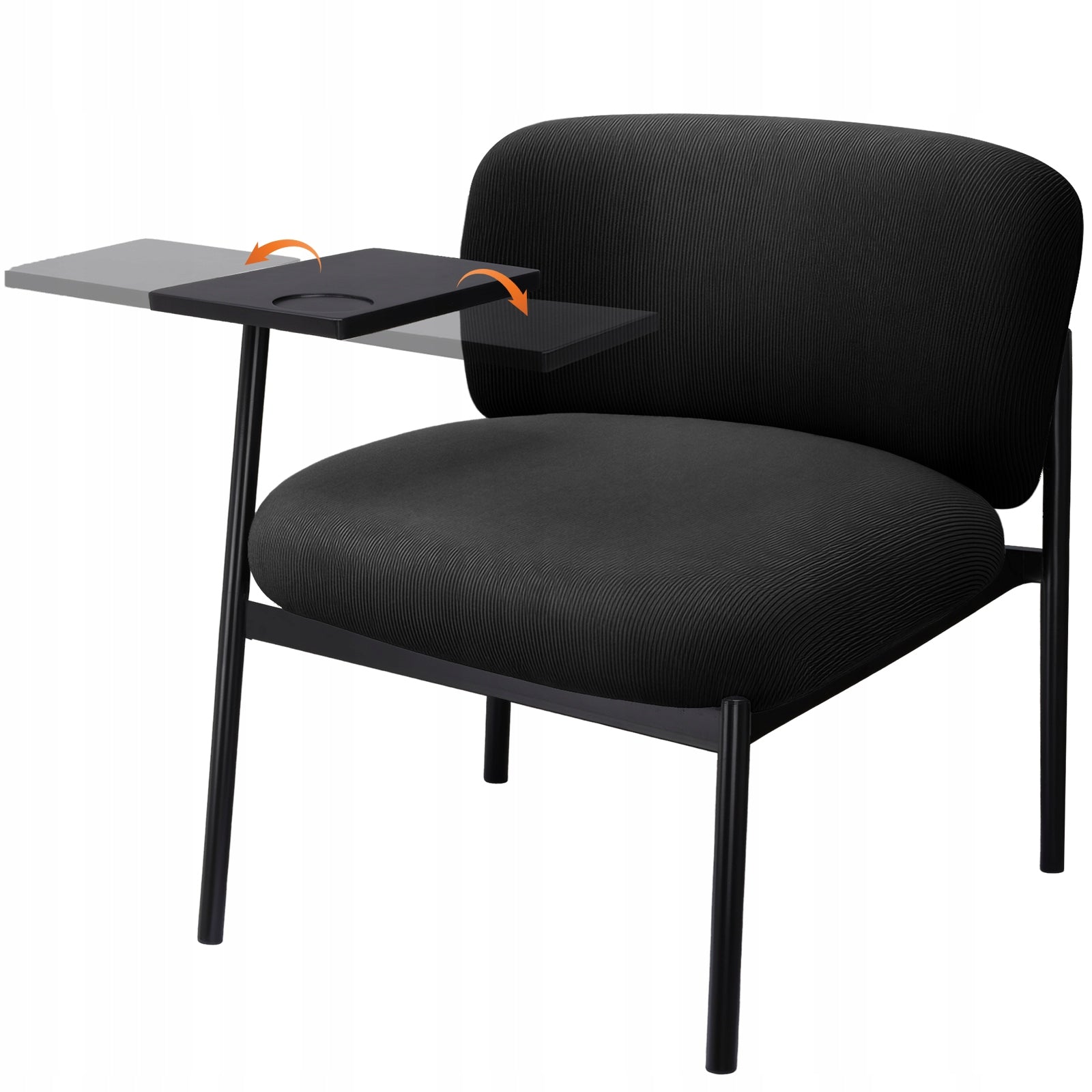 Fotel biurowy z małym stolikiem, stylowy design,czarna tkanina