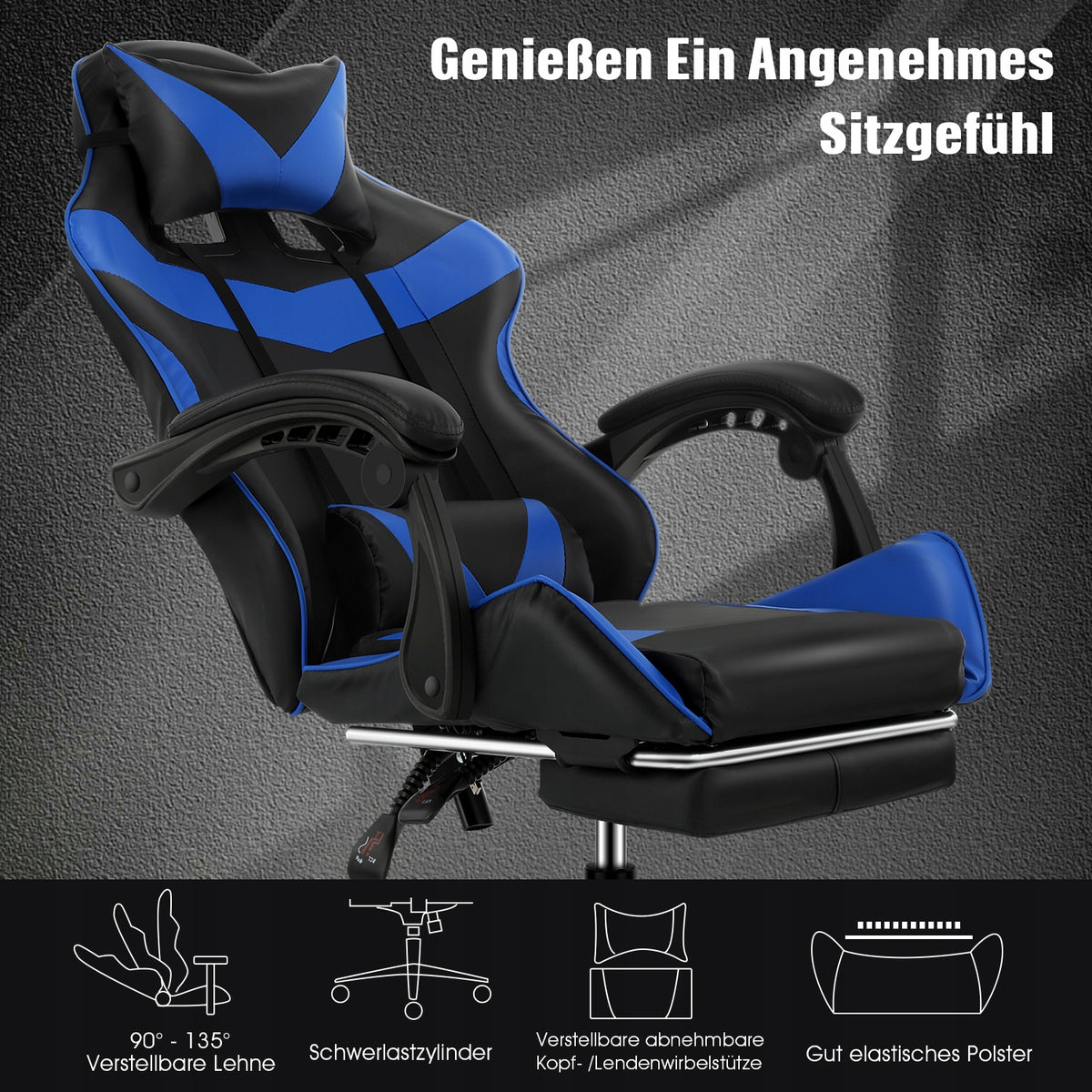 Fotel gamingowy Biurowe podnóżkiem Ergonomiczny krzesło obrotowe Niebieski Medical device no