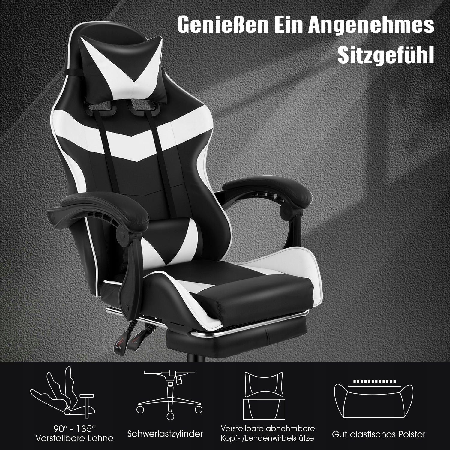 Fotel gamingowy Biurowe z podnóżkiem Ergonomiczny krzesło obrotowe - Biały Medical device no
