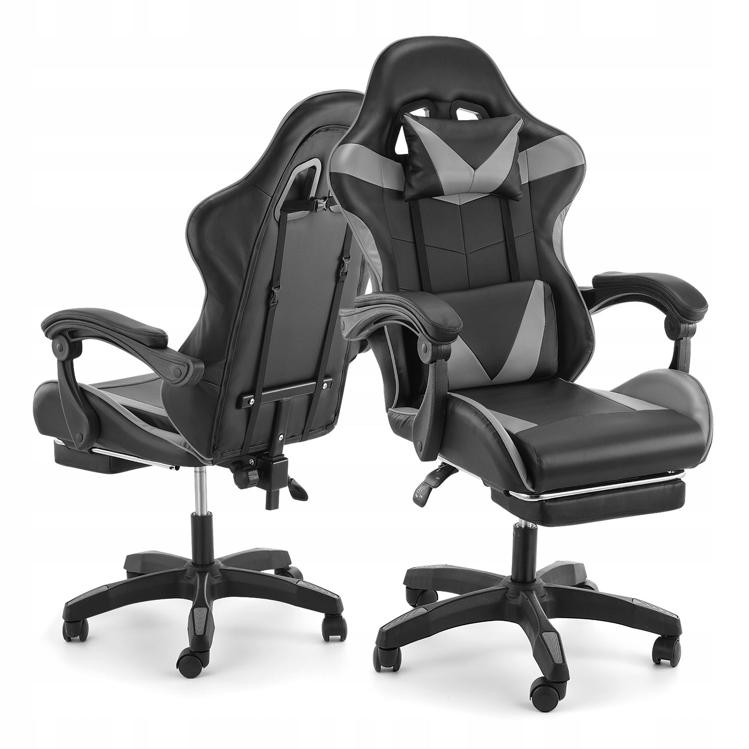 Fotel gamingowy Biurowe z podnóżkiem Ergonomiczny krzesło obrotowe - Szary