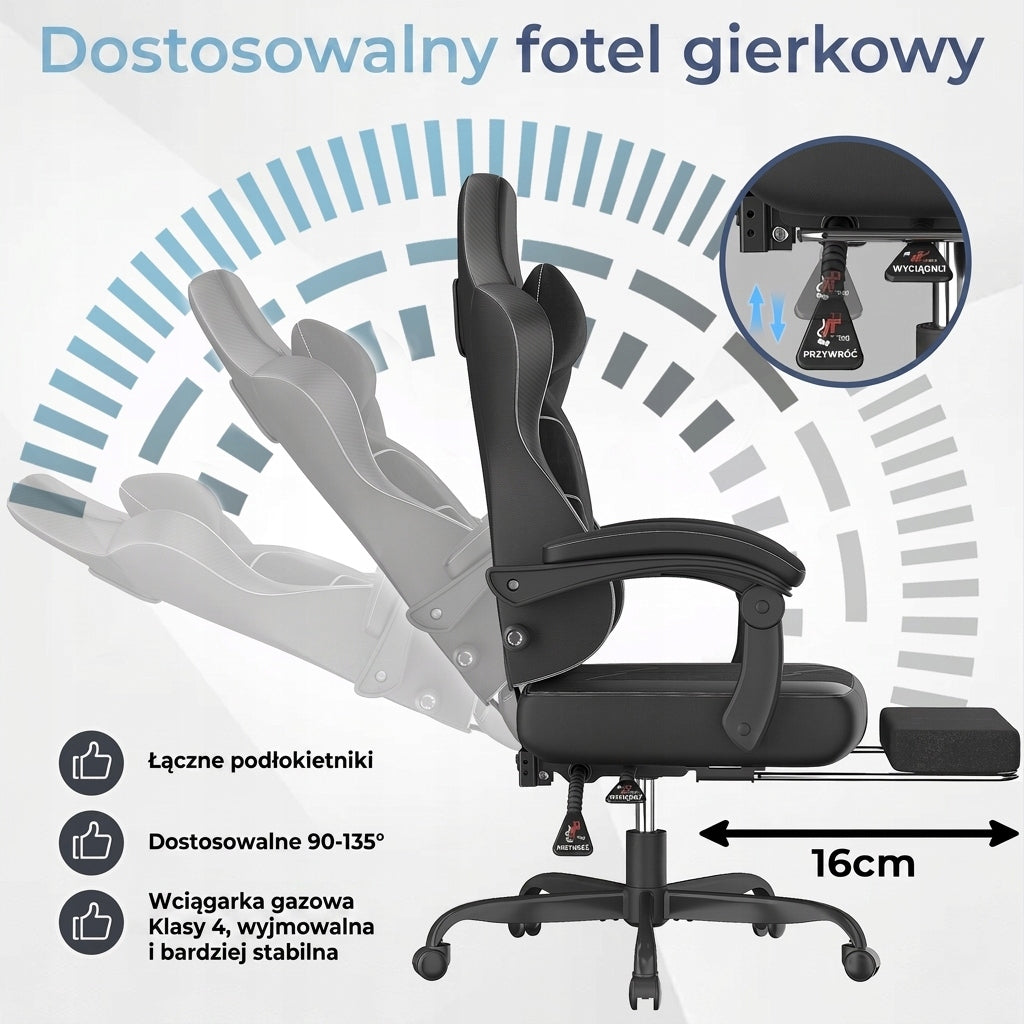 Fotel gamingowy Devoko z szerszym i grubszym siedziskiem Furniture width 70 cm