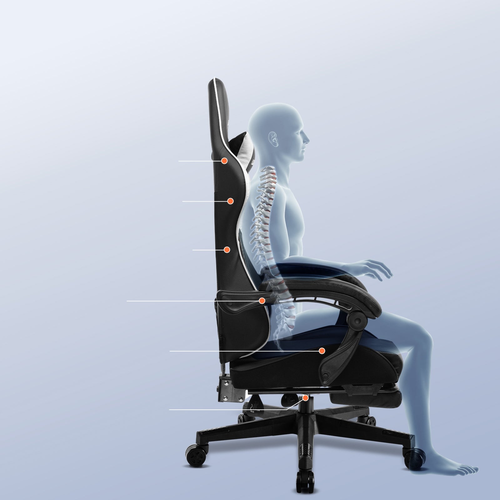 Fotel gamingowy GTPLAYER fotel biurowy, nośność ekoskóra 150 kg Manufacturer code LRF300-WT