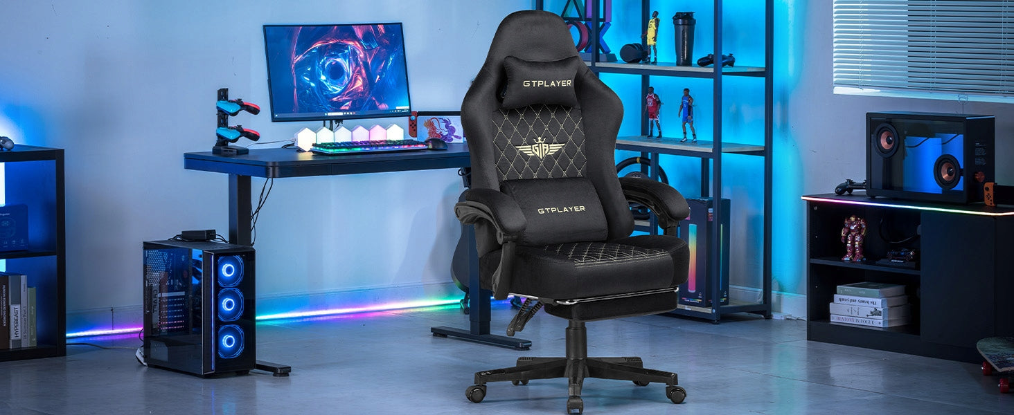 Fotel gamingowy, wyposażony w sprężynowy zestaw siedziska pluszowy materiał Furniture height 133 cm