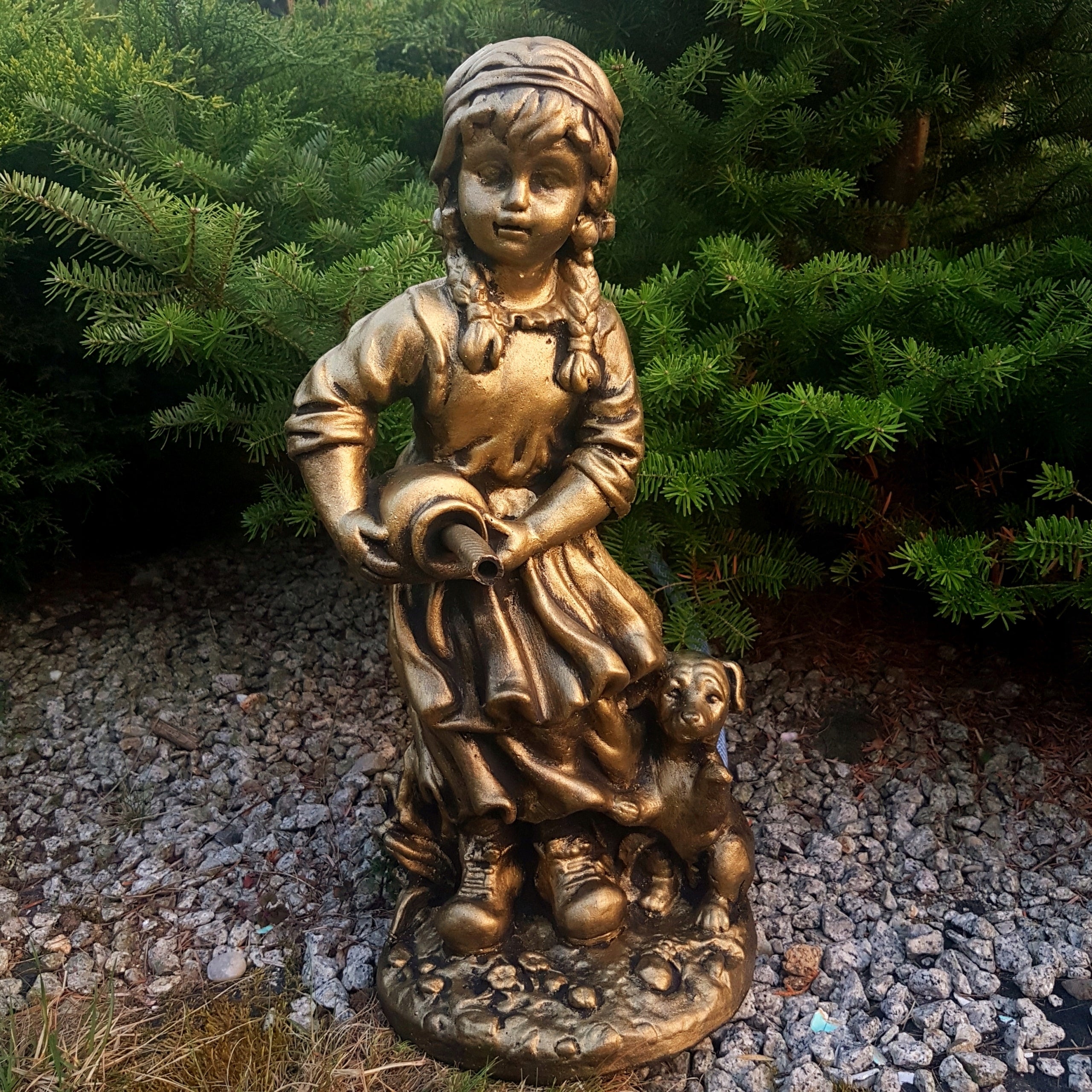 Fountain garden decoration concrete figure girl old gold