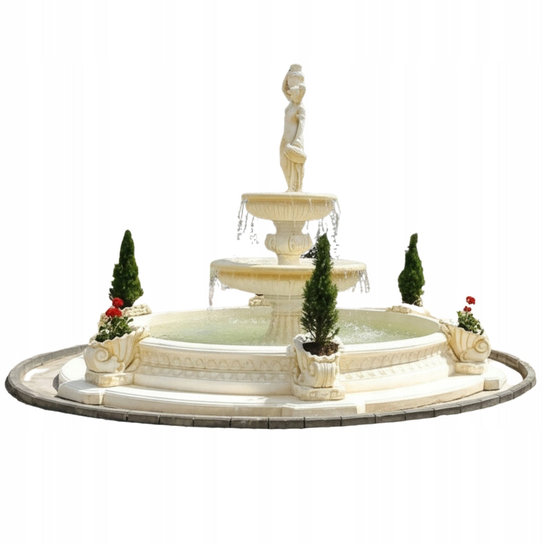 Fountain garden girl with pitchers conglomerate concrete garden figure