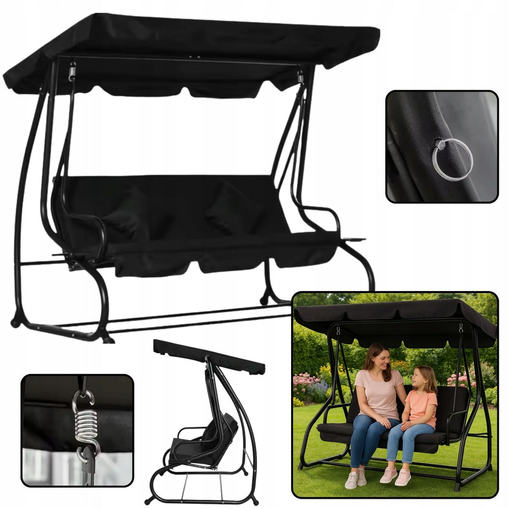 Four Seater Swing Garden Rocking Canopy Freestanding Black