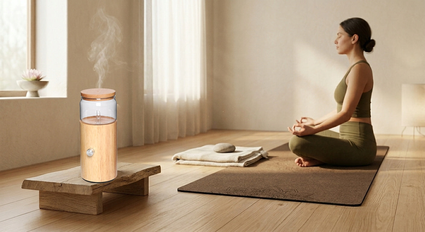 Fragrance diffuser for essential oils aromatherapy glass wood Prezen Packaging status original