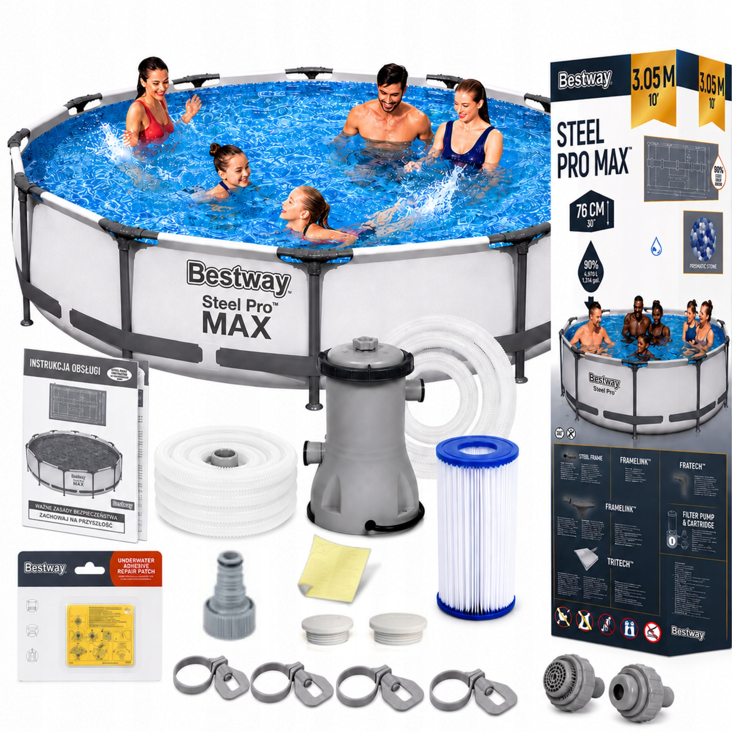Frame pool Bestway Steel Pro MAX 305x76cm 17in1 pump, filters, hoses
