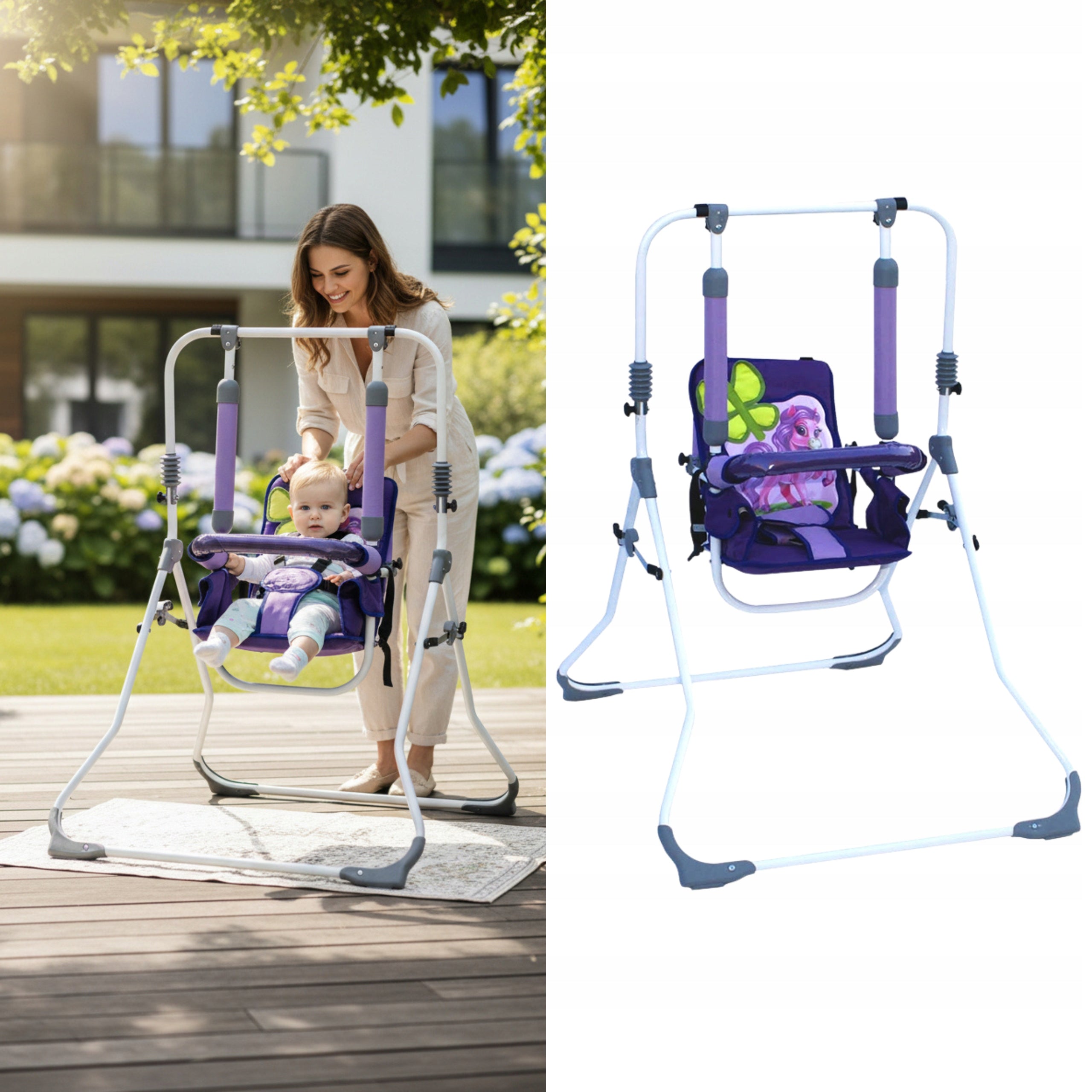 Freestanding Folding Swing for Home Garden Stable Metal Rocker 3in1
