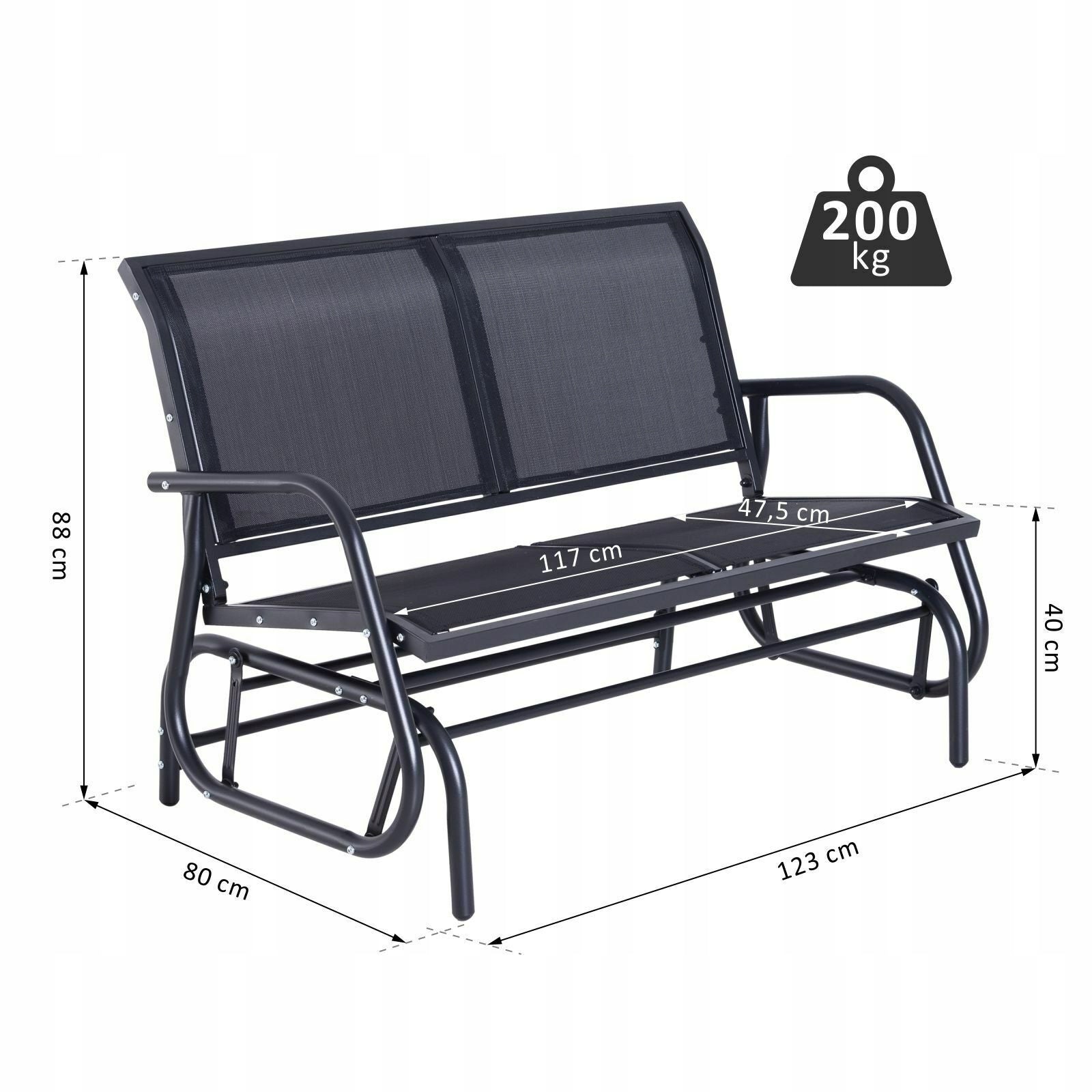 Freestanding garden swing Outsunny 47 x 117cm Material of manufacture metal