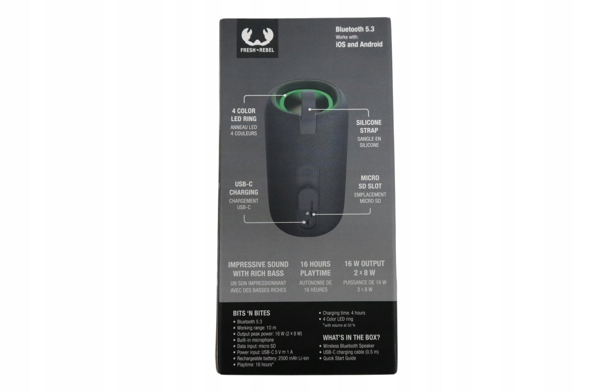 Fresh 'n Rebel Bits'n Portable Bluetooth Speaker 16W LED RGB Grey Brand Fresh 'n Rebel