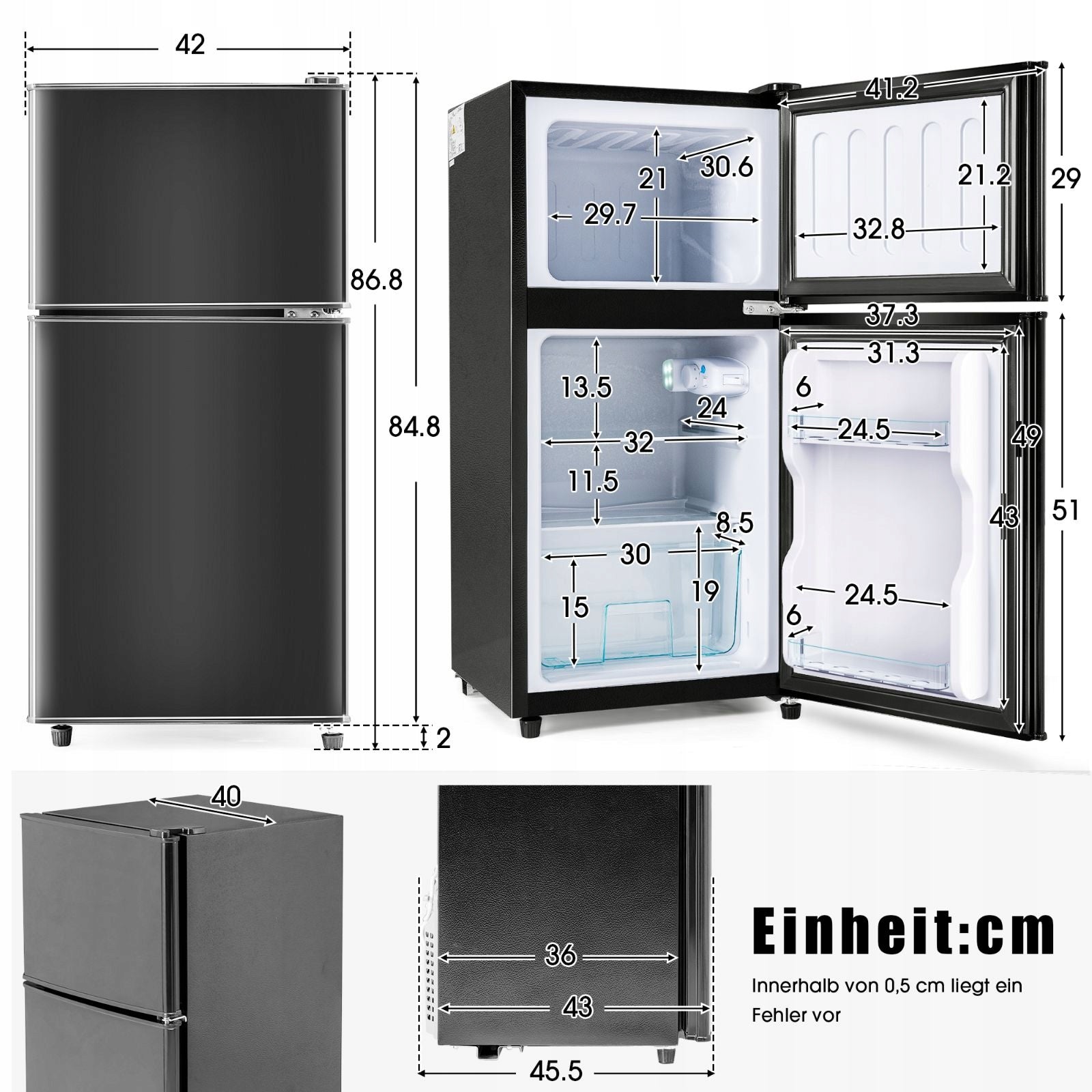 Fridge with freezer 86.8x45.5 cm two-door black Brand no brand