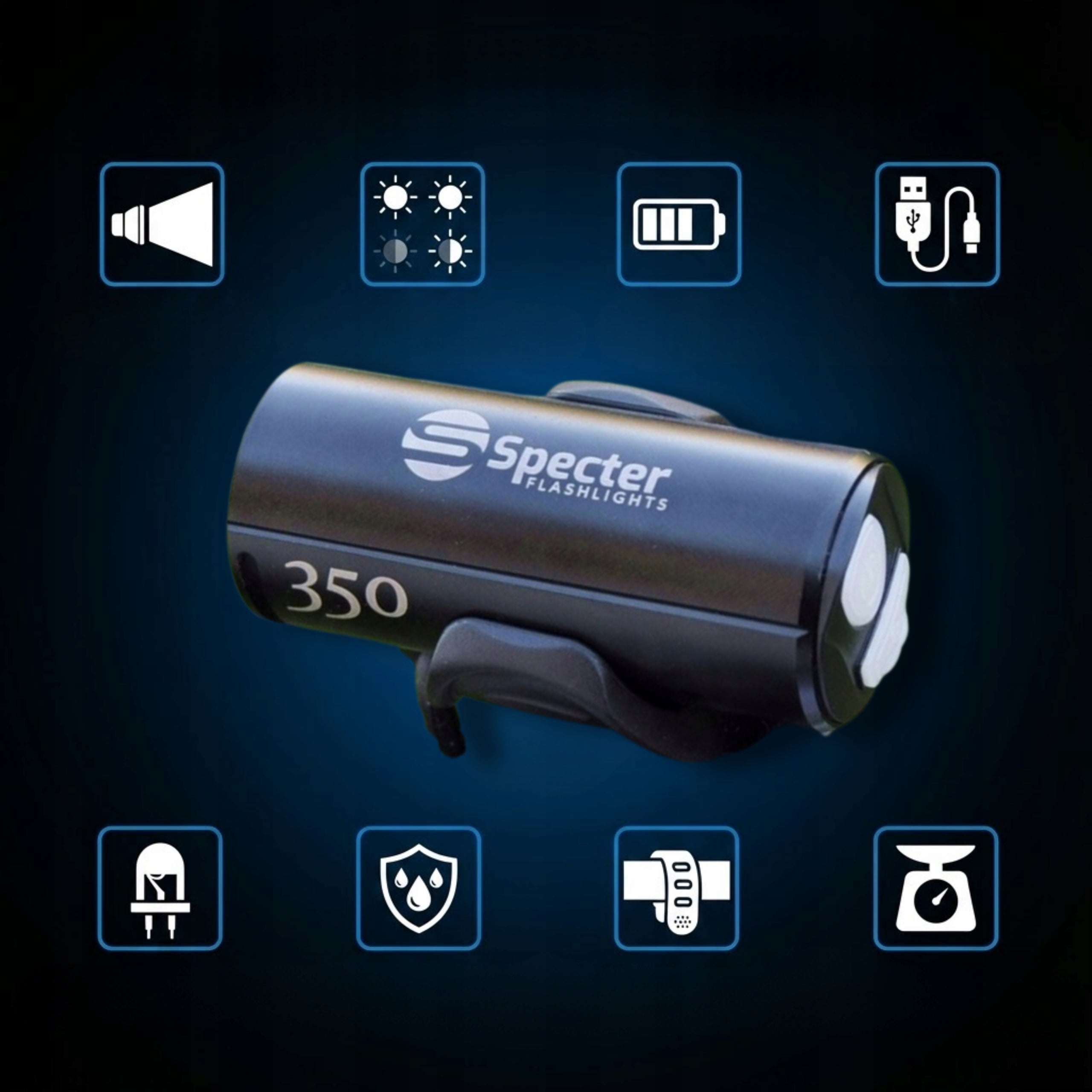 Front Bike Light SPECTER XPG350 350LM USB LED 1200mAh Bike Brand Specter