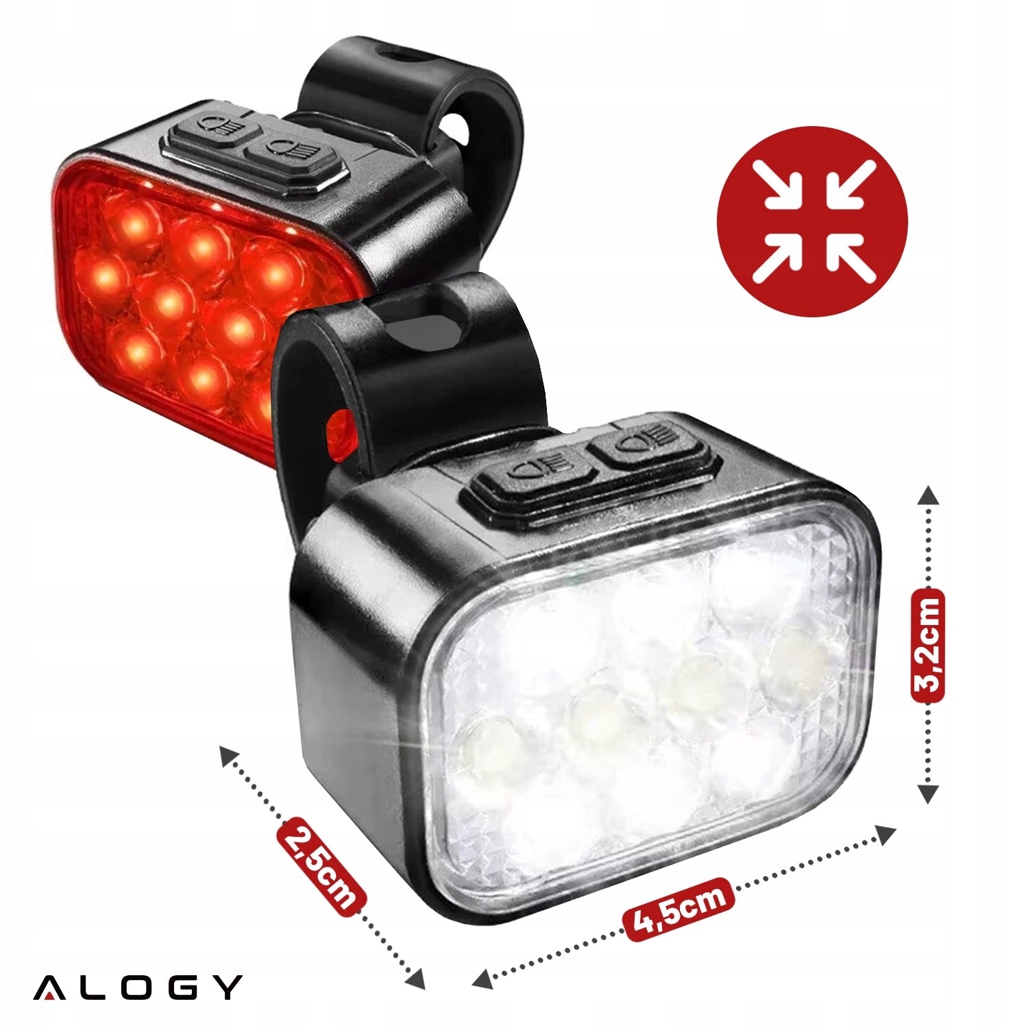 Front and rear bicycle light LED powerful battery for bike set Brand Alogy