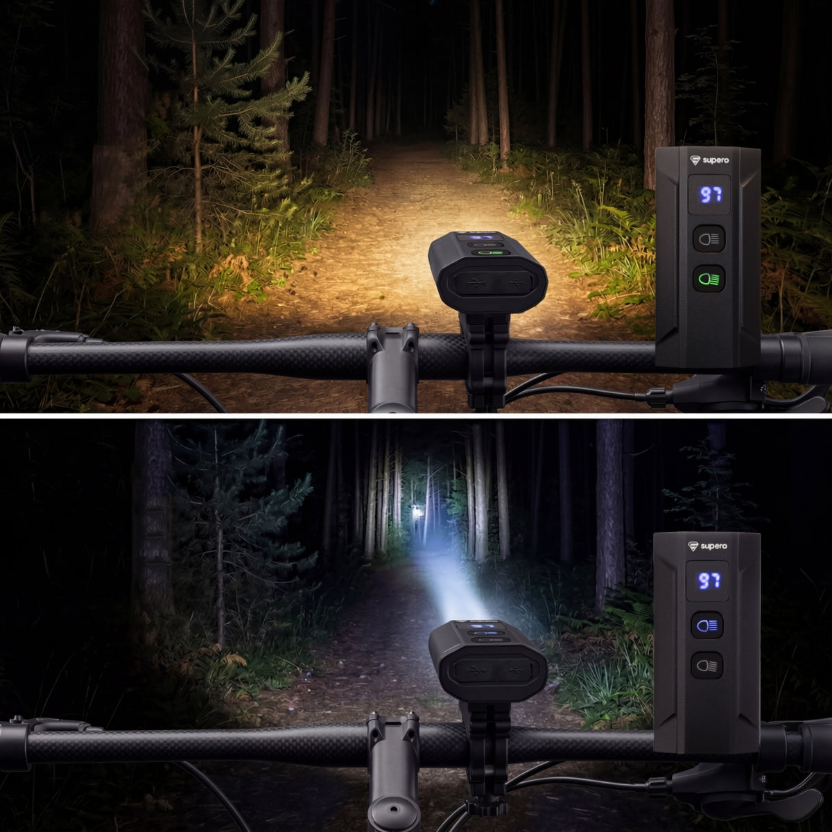 Front bicycle light rear strong 1200lm powerbank USB-C light flashlight Manufacturer code 5903814685508_SUPERO_NIGHTFORCE_PRO_1200LM