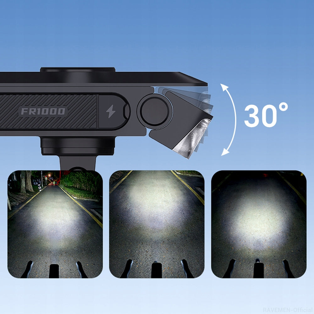 Front lamp RAVEMEN FR1000, rechargeable, GPS holder for Garmin/Wahoo/XOSS Light beam 1000 lm