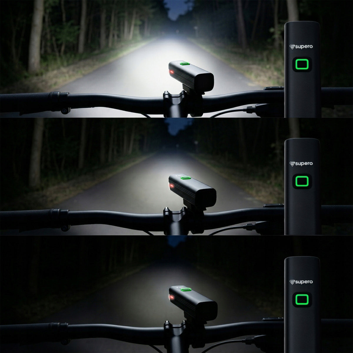 Front + rear bicycle light for night riding 1000 lm USB-C IPX6 4800mAh Manufacturer code 5903814685515_SUPERO_URBAN_1000