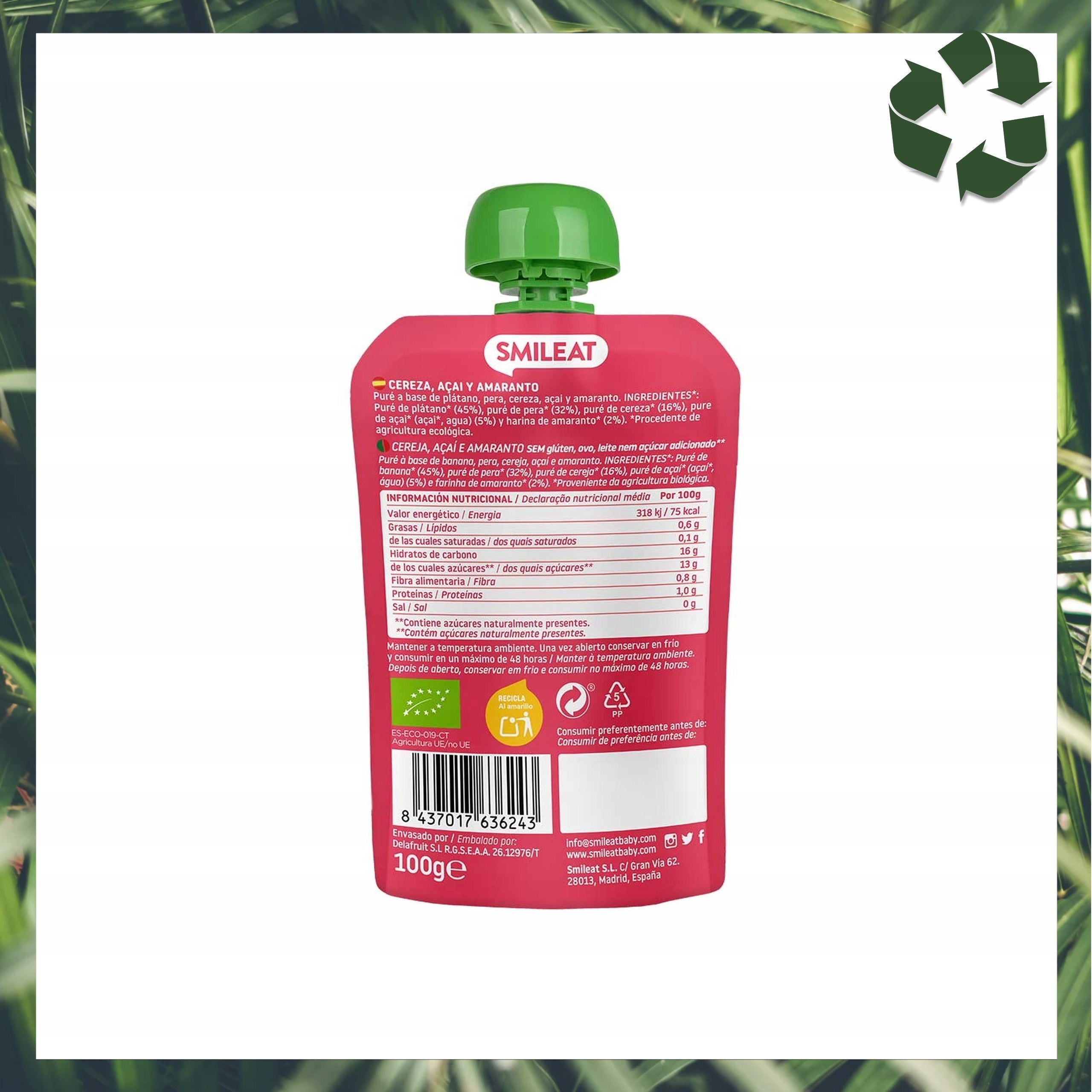 Fruit Mousse In Baby Tube Cherry Acai Amarantus Bio 6m+ 100 G Smileat Manufacturer code SML06243