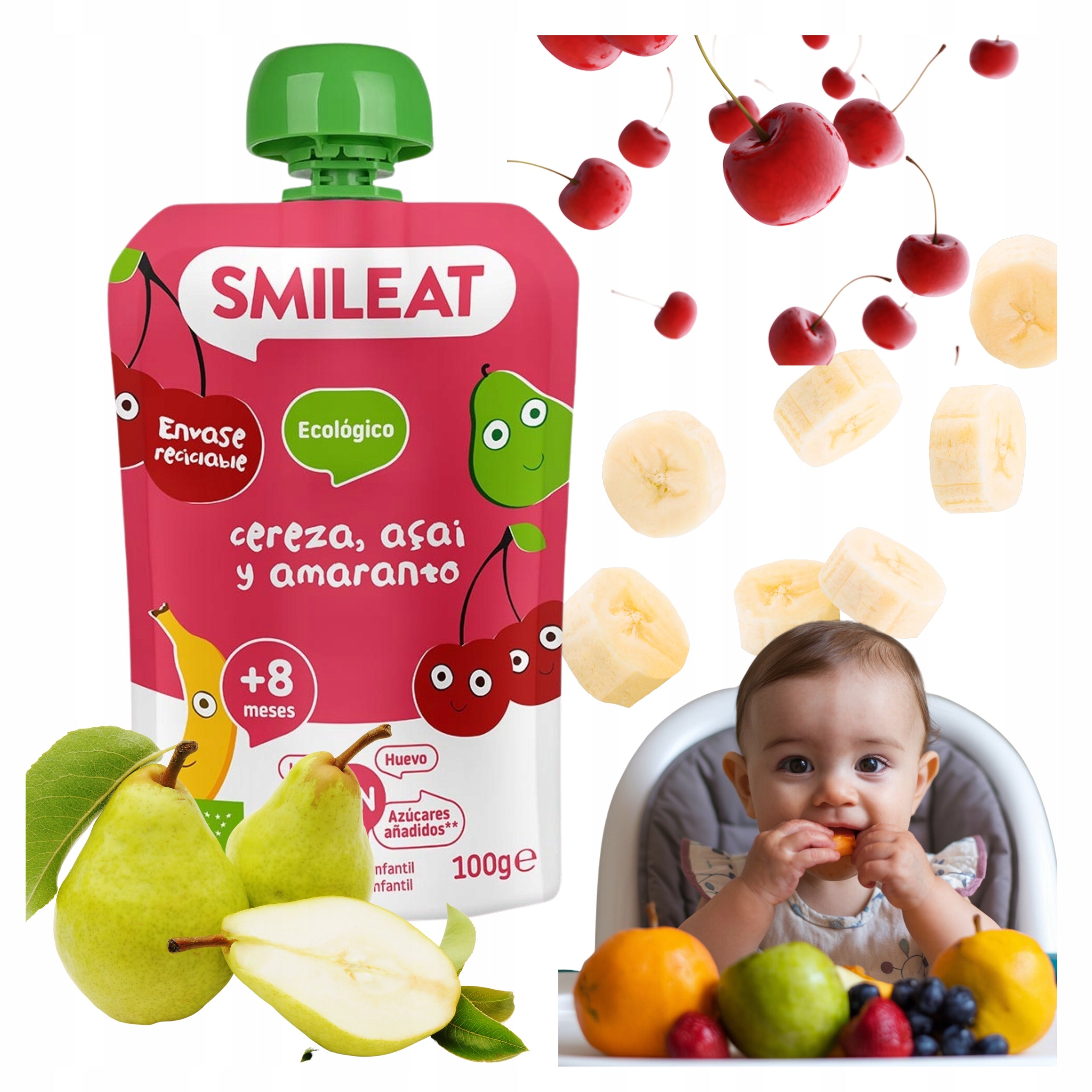 Fruit Mousse In Baby Tube Cherry Acai Amarantus Bio 6m+ 100 G Smileat