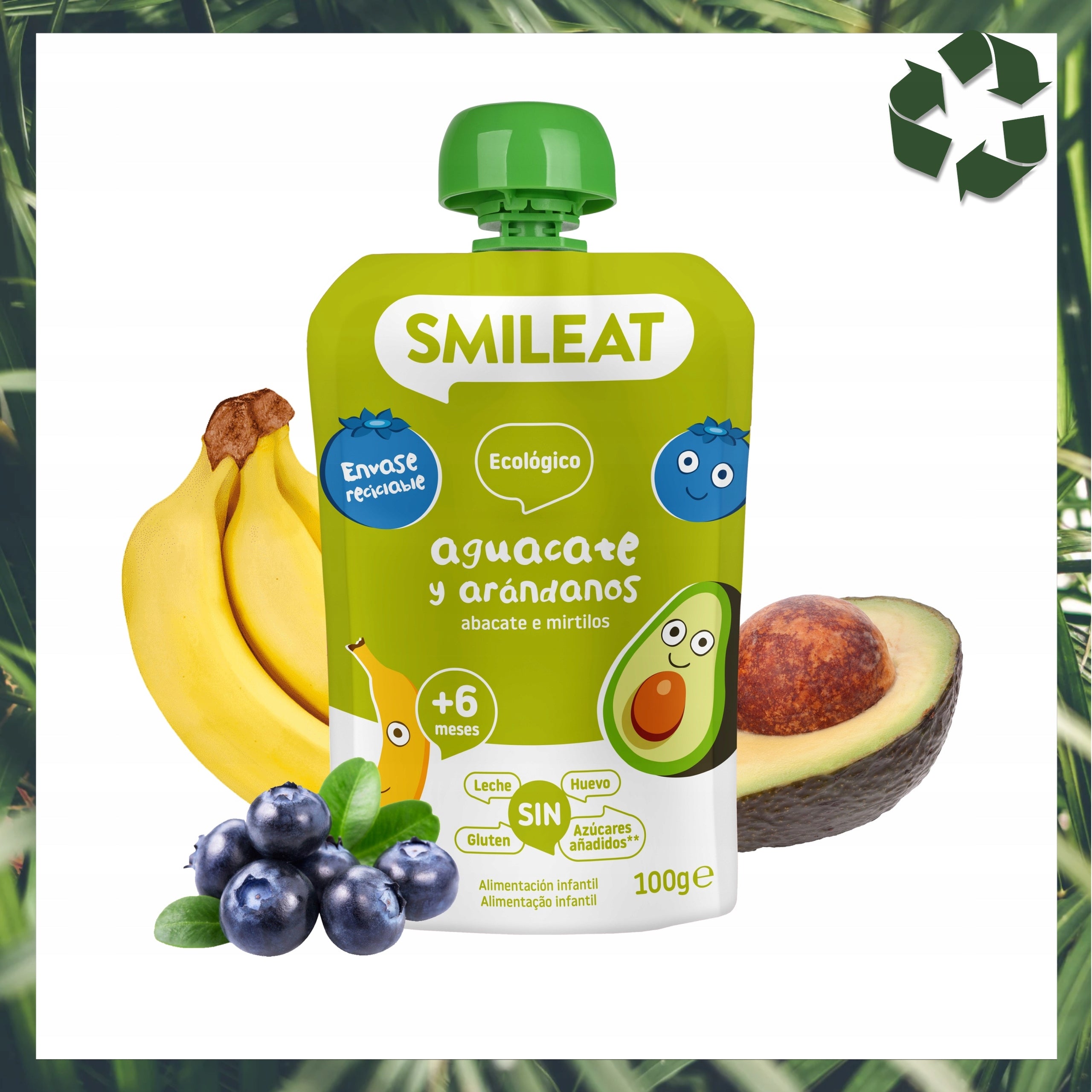 Fruit Mousse in Tube for Children Blueberry and Avocado Bio 6m+ 100 G Smileat EAN (GTIN) 8437017636472