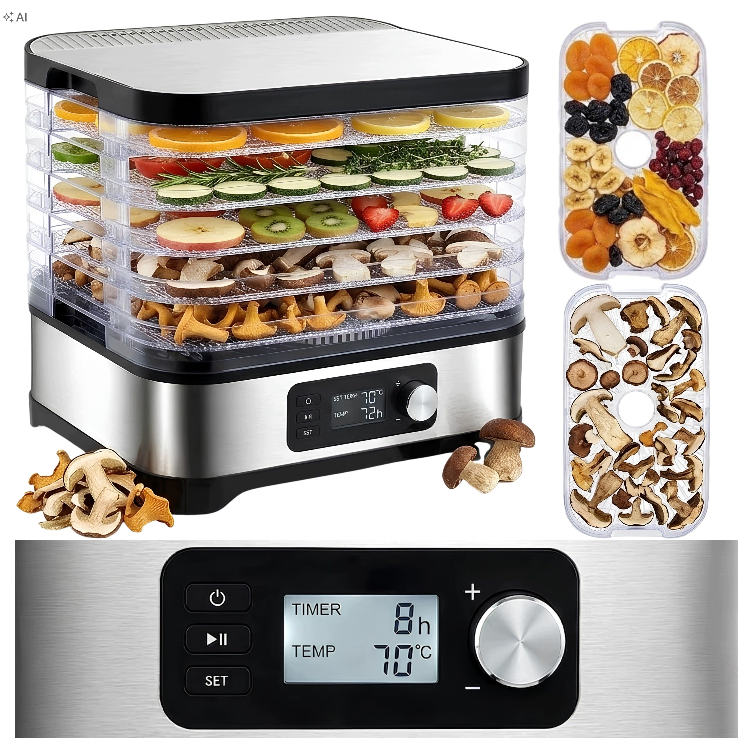Fruit Mushroom Dryer Vegetable Food Dehydrator LCD Timer 5 Shelves