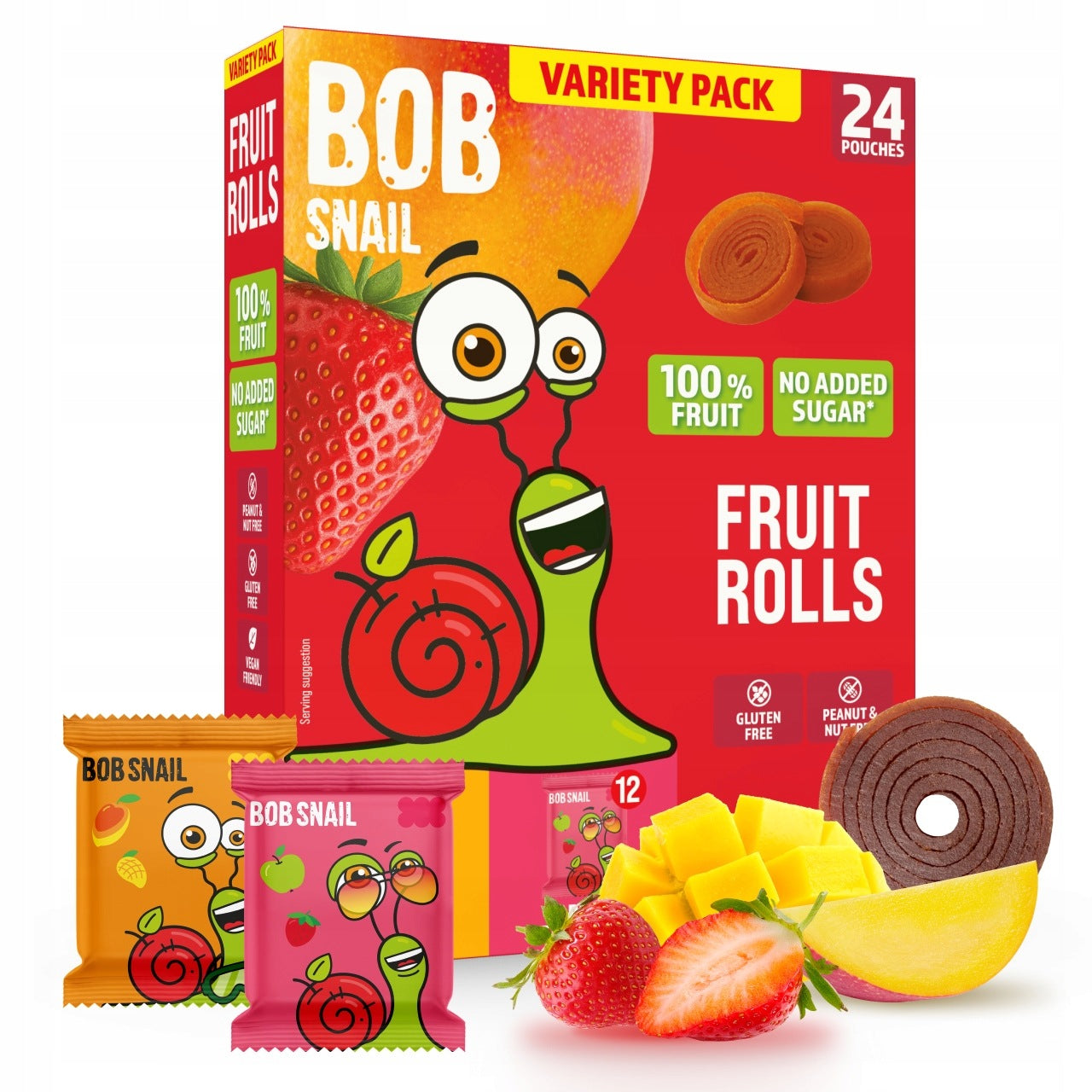 Fruit Rolls BOB SNAIL Mango Strawberry 240g MIX 24pcs without sugar vegan