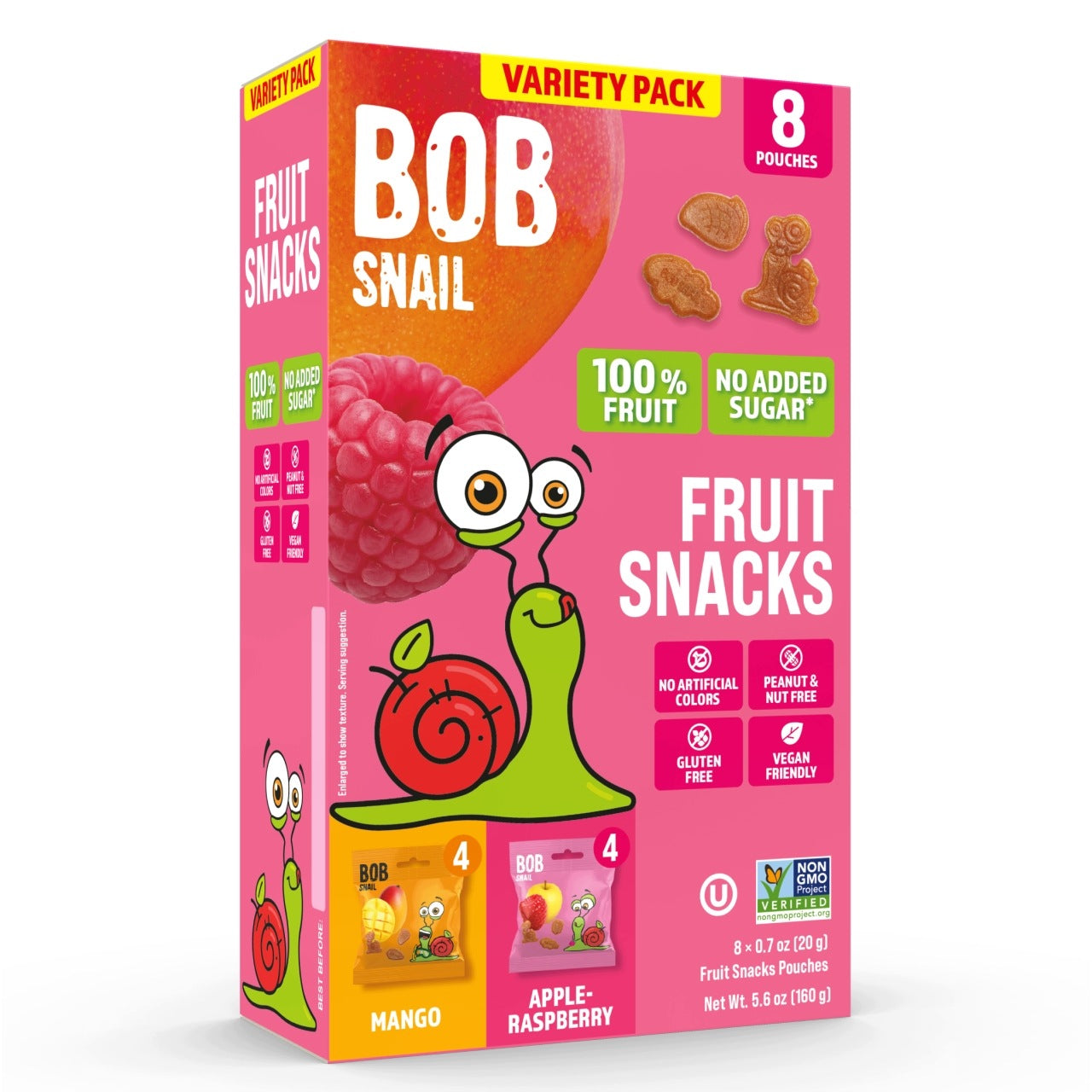 Fruit gummies BOB SNAIL Mango Raspberry 160g MIX 8pcs sugar free gluten free Packaging status original