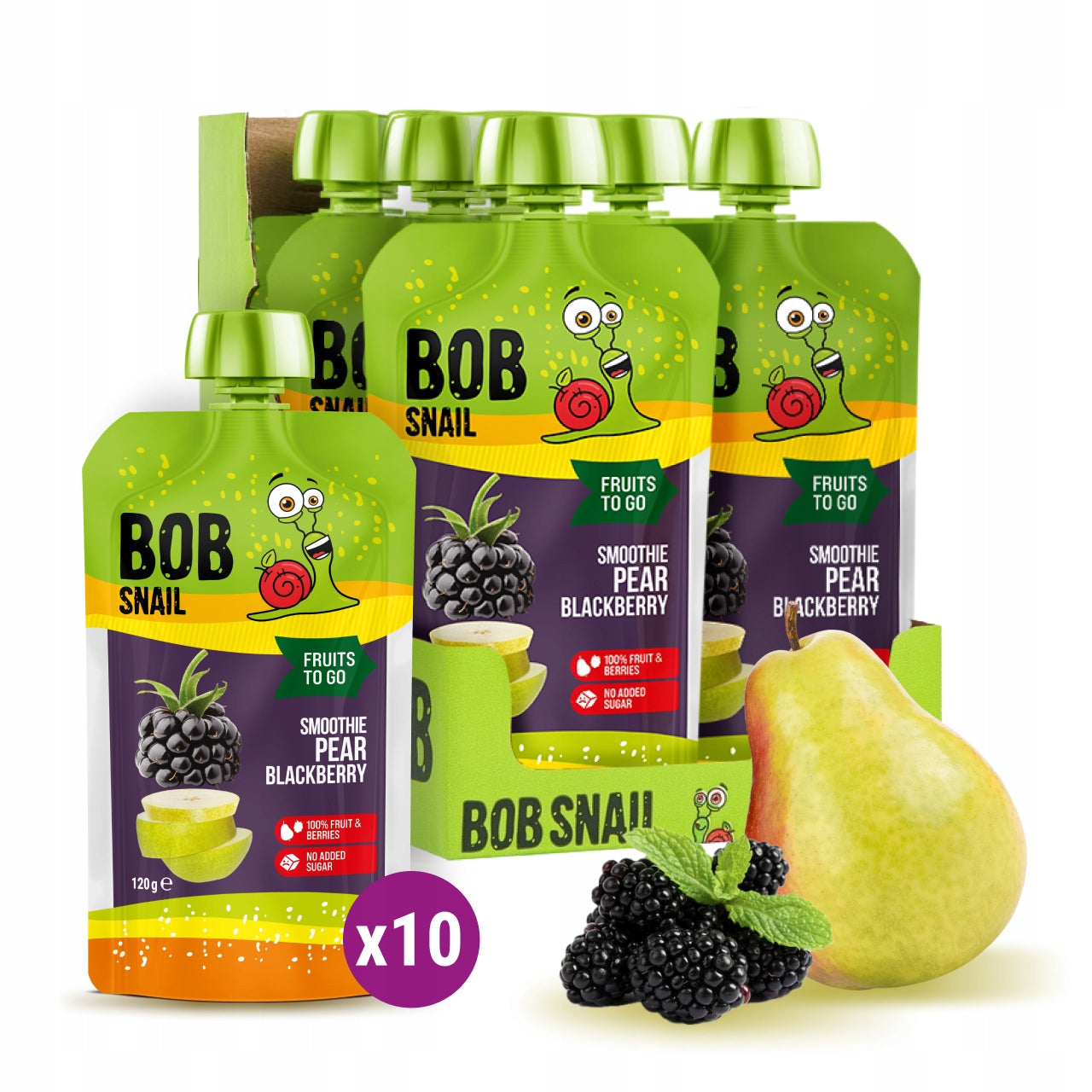 Fruit mousse 100% fruit without added sugar BOB SNAIL Pear Blackberry 10х120 g
