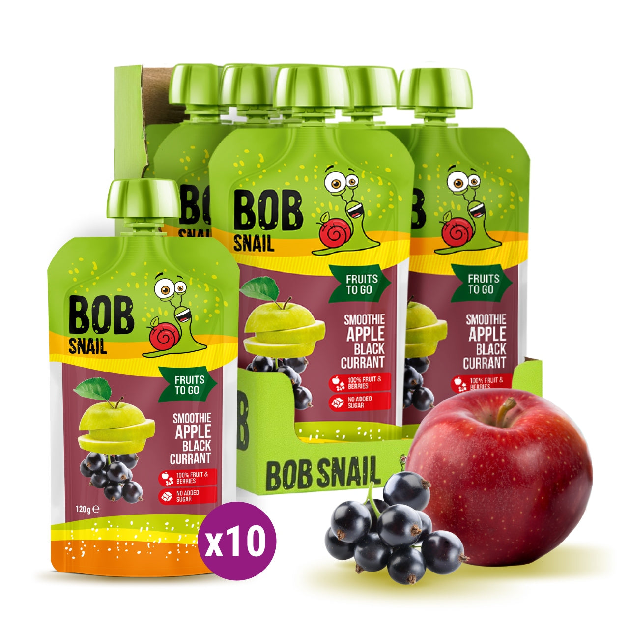 Fruit mousse 100% without added sugar BOB SNAIL Apple Black Currant 10х120