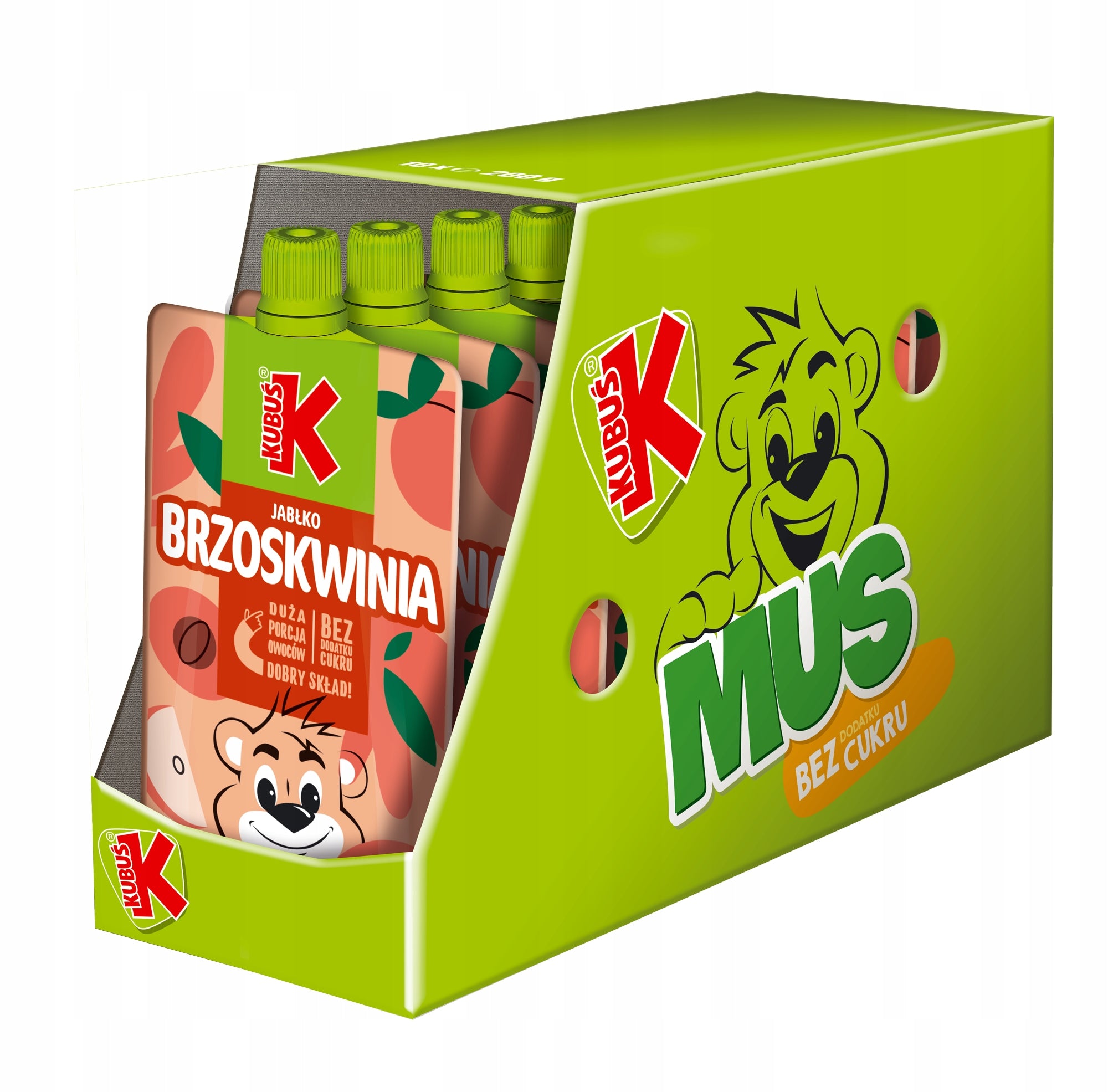 Fruit mousse Kubuś Peach Apple carton 10x 200g