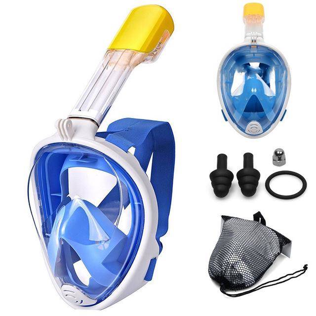 Full Face Diving Mask L/XL Blue Folding with Tube