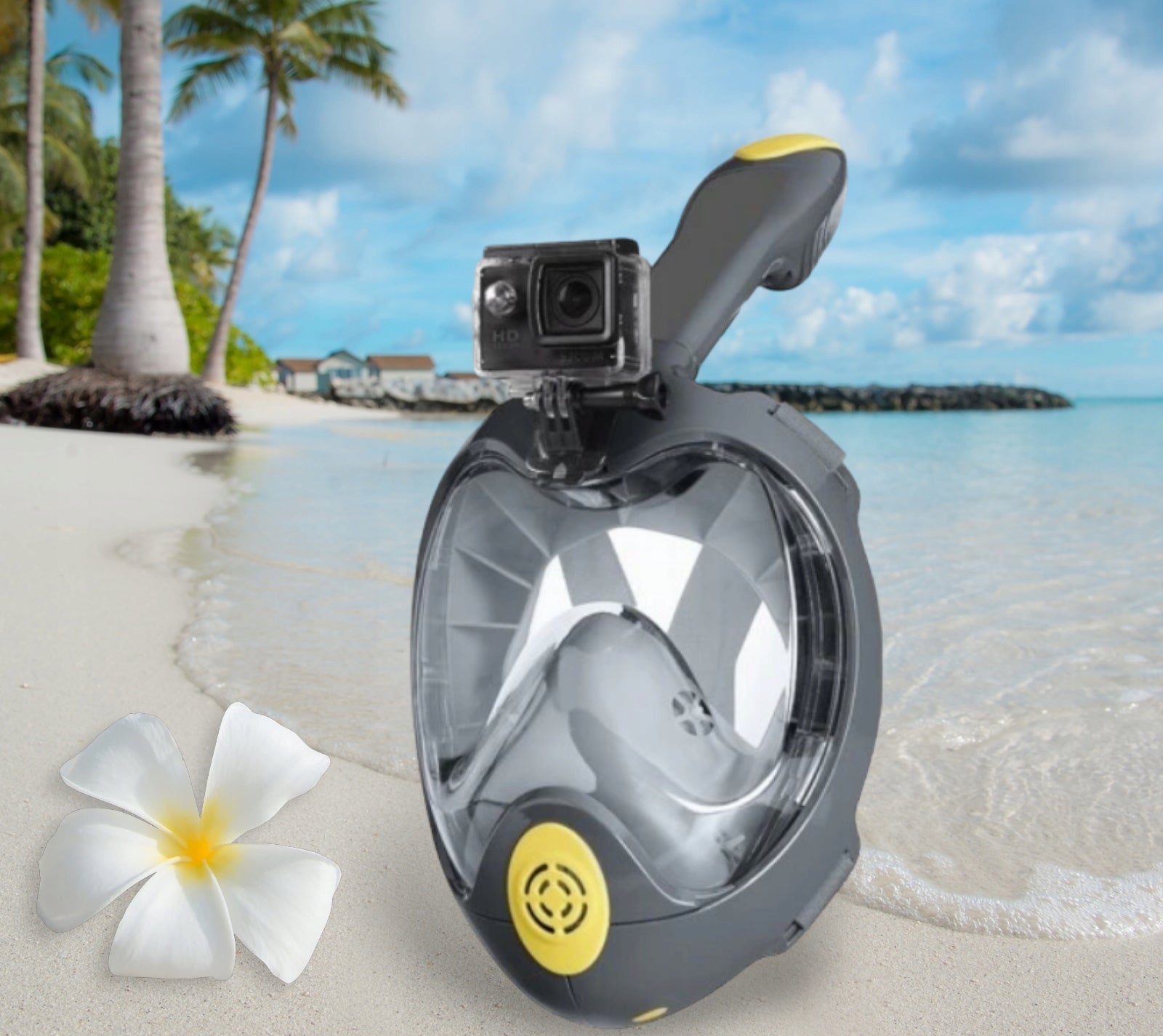 Full Face Diving Mask with Full Face Tube for Snorkeling L/XL Color gray