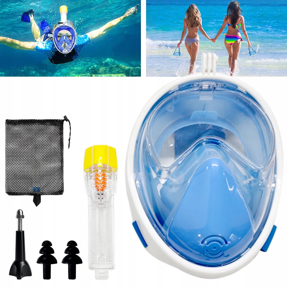 Full Face Diving Mask with Tube - L/XL FOR SNORKELING DIVING Color blue