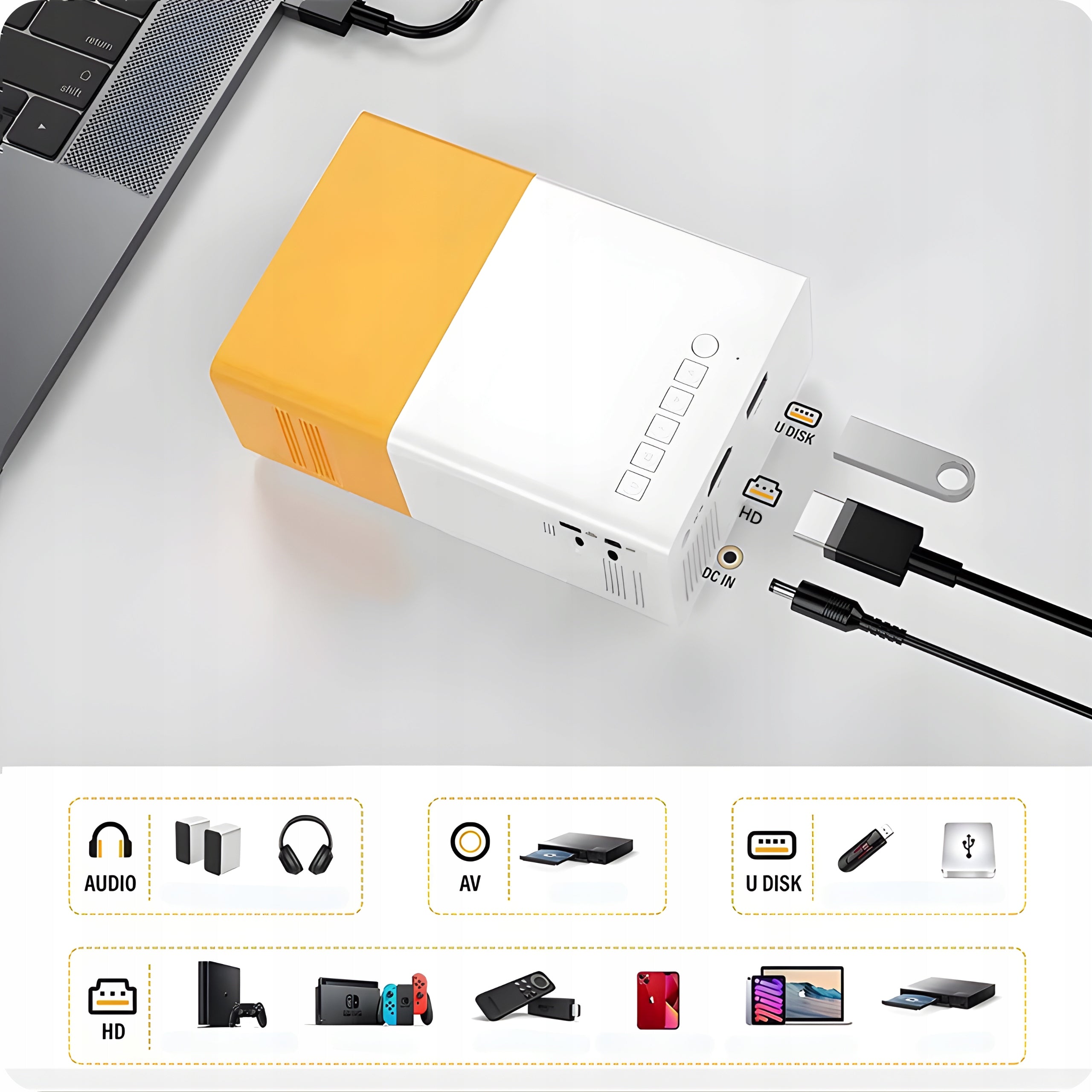 Full HD 152 inch Portable Multimedia Projector For Game Movies Packaging status original