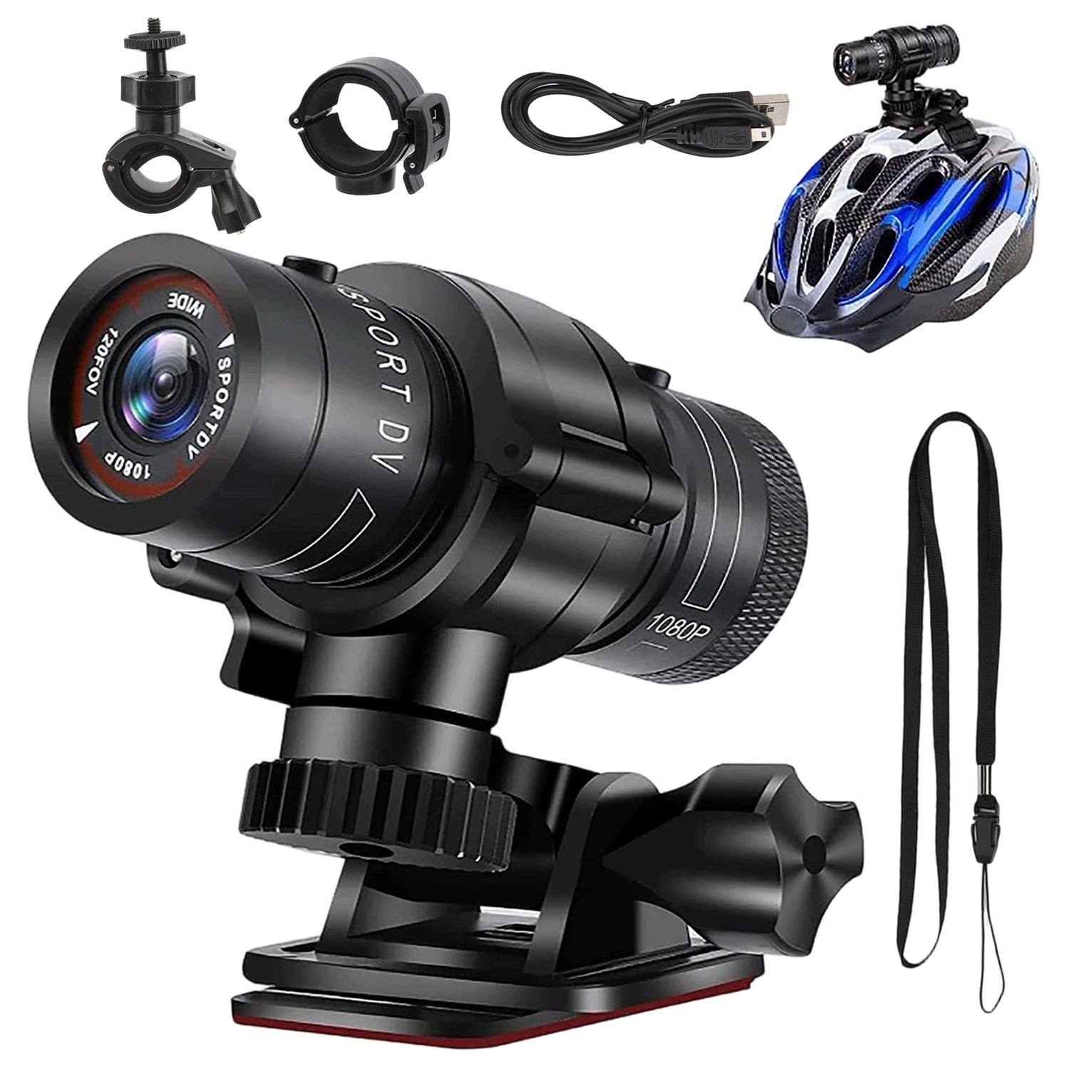 Full HD Helmet Camera 1080P 120° Metal 2h Recording With Handles