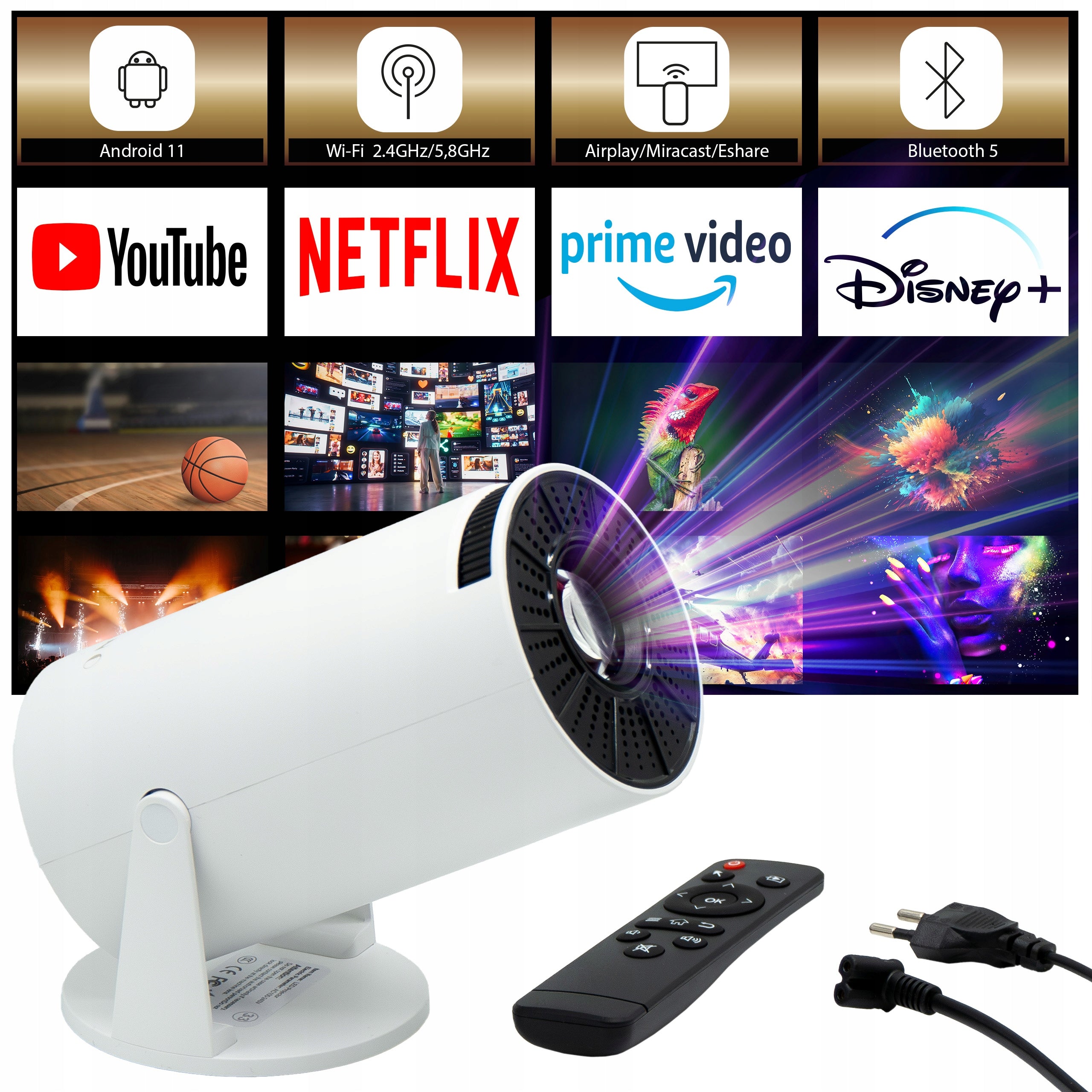Full HD WiFi Bluetooth Multimedia Projector Home Theater HDMI USB
