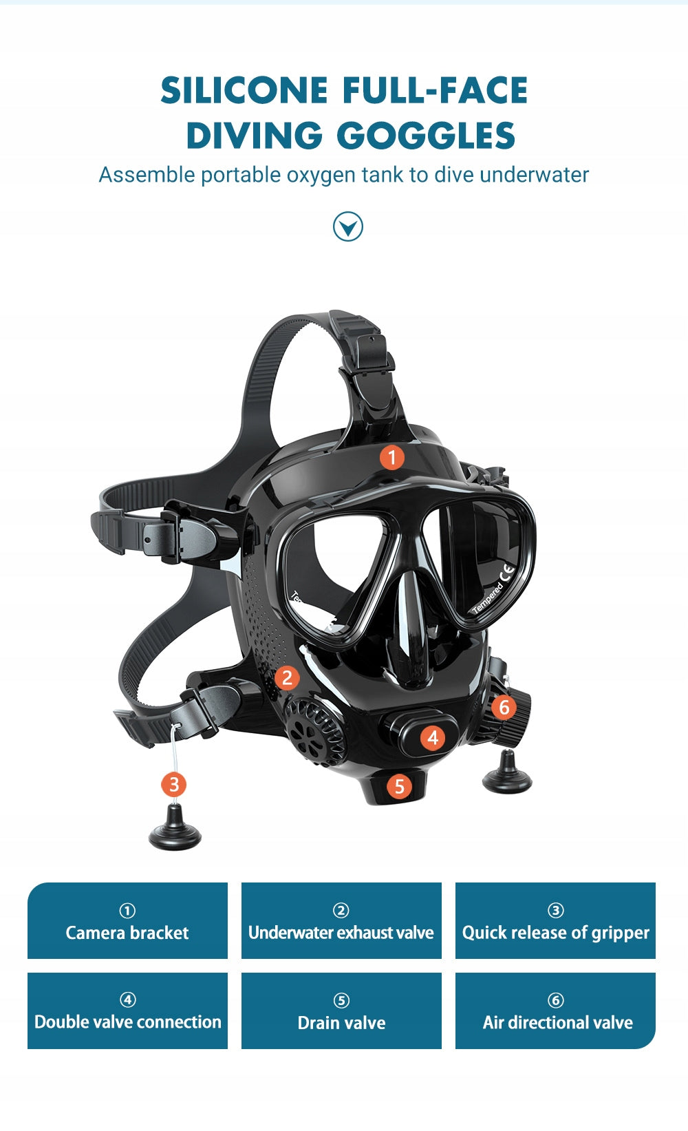 Full face diving mask SMACO M8058 black Brand Smaco
