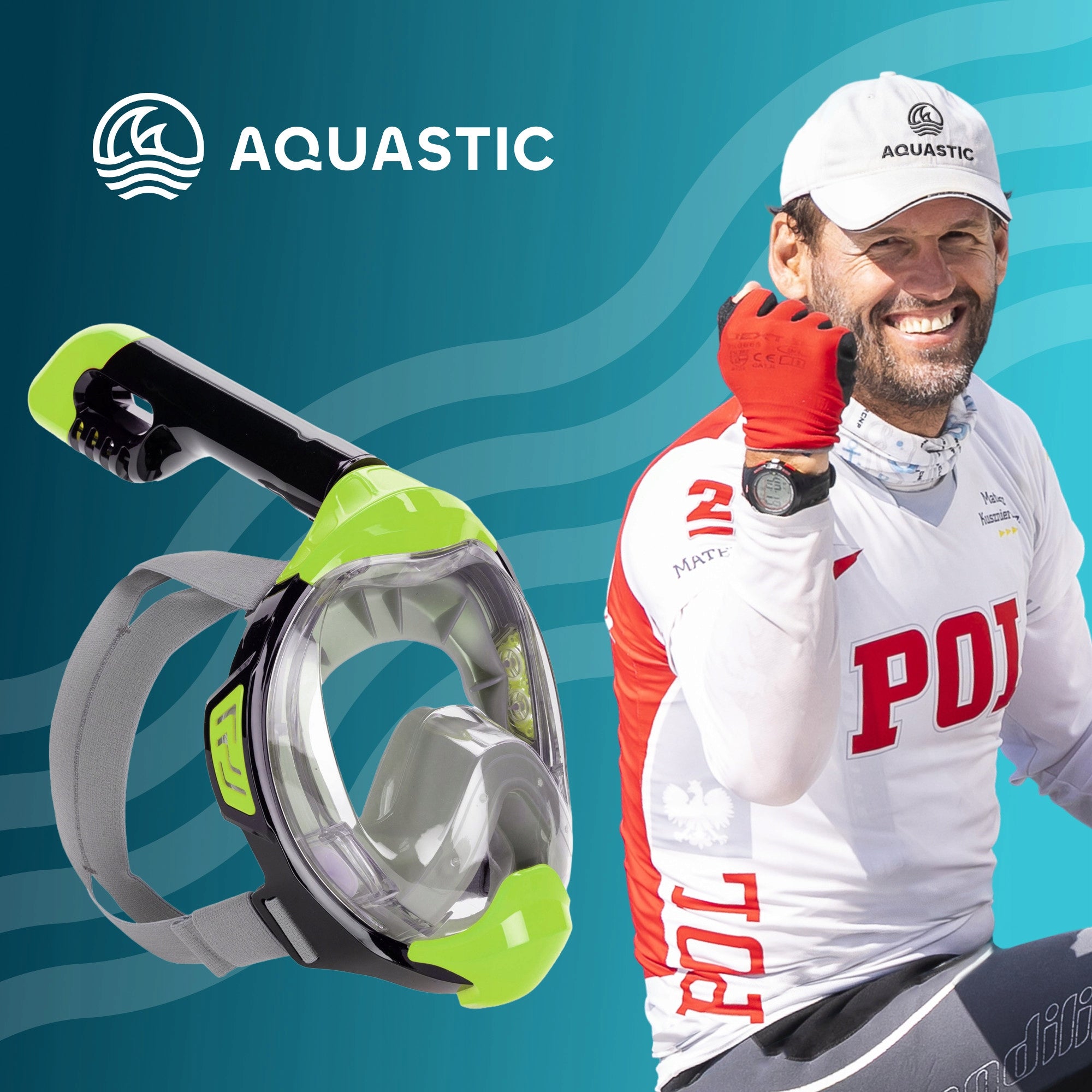 Full face diving mask SNORKELING AQUASTIC KAI S-M with TUBE Brand Aquastic