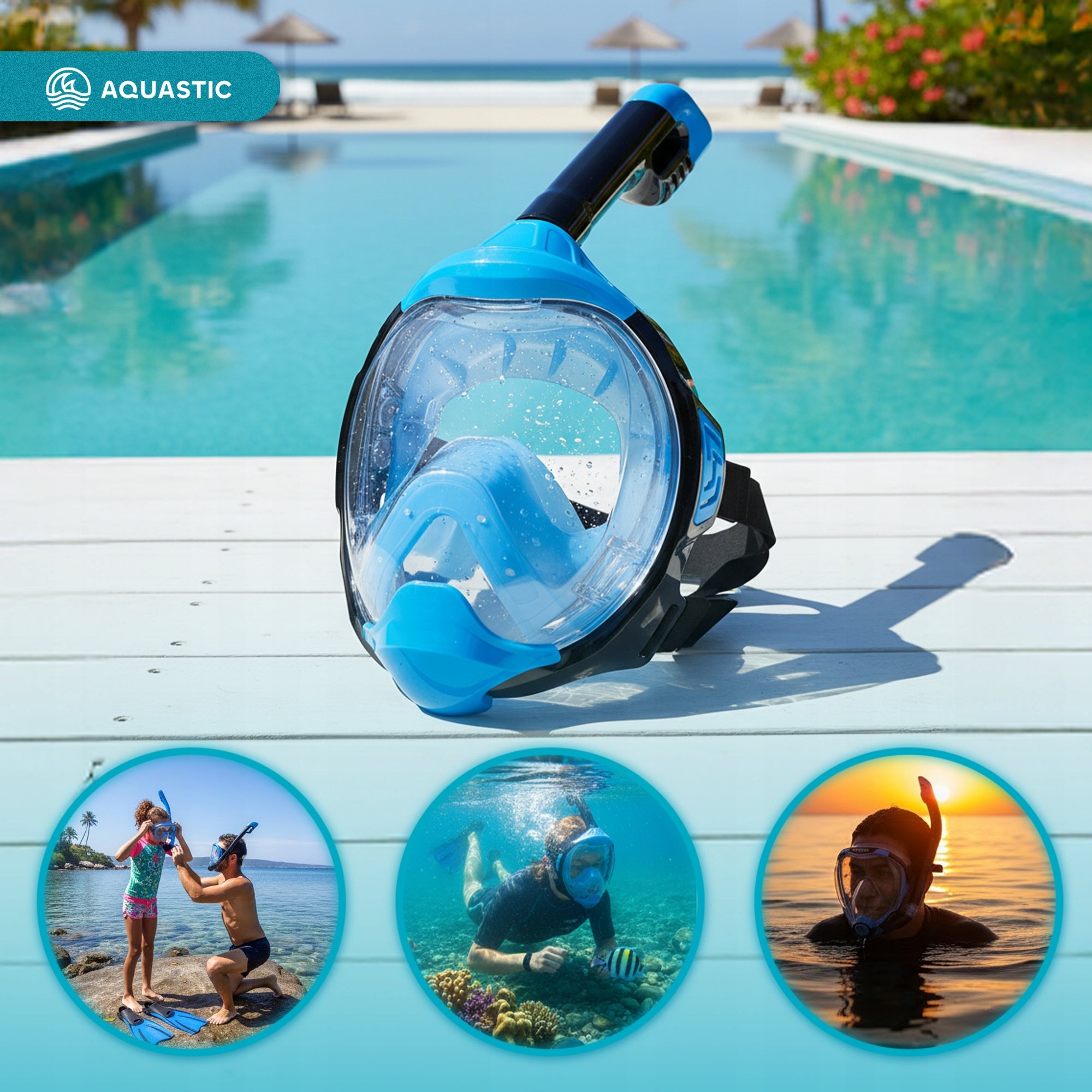Full face diving mask SNORKELING AQUASTIC KAI S-M with TUBE Model KAI