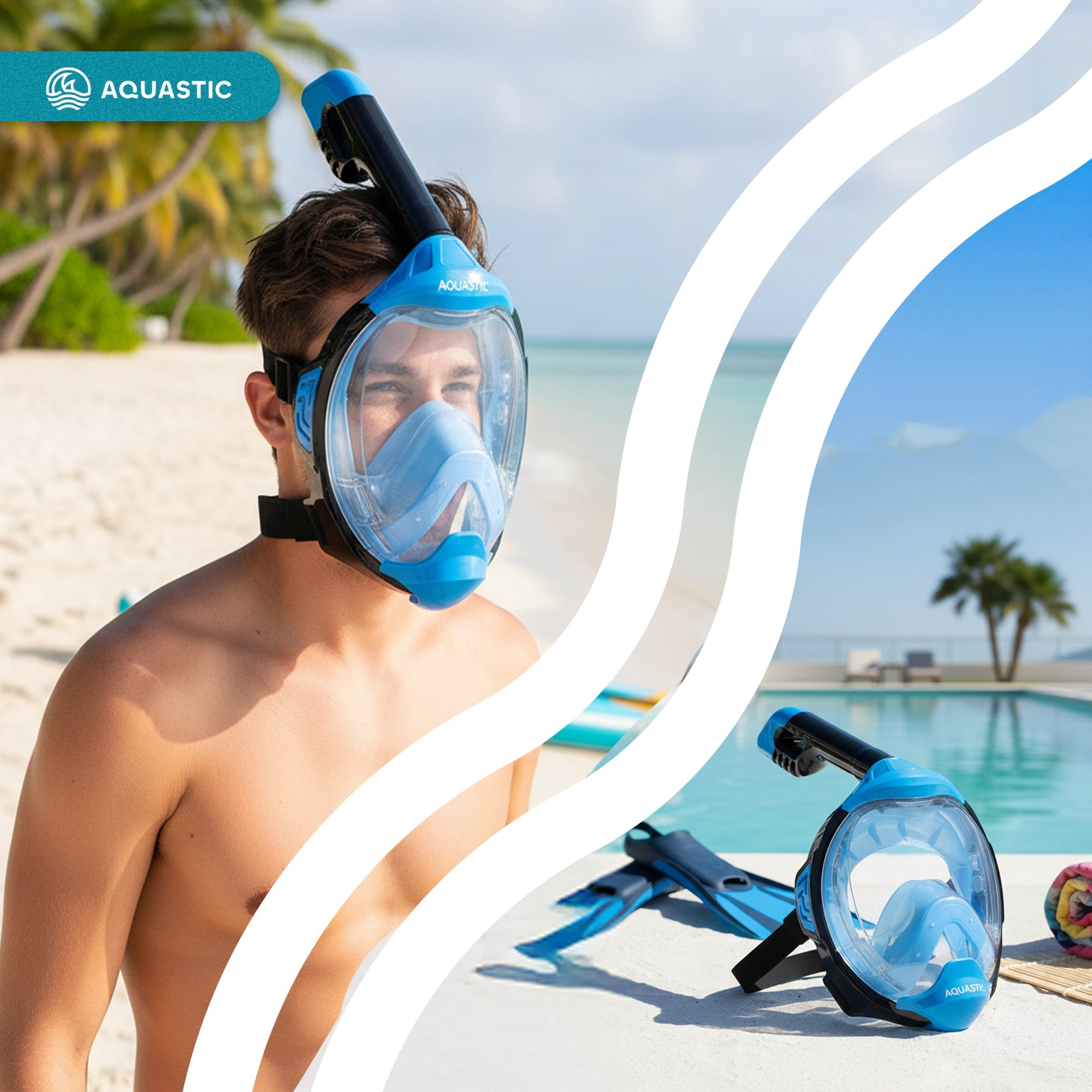 Full face diving mask SNORKELING AQUASTIC KAI S-M with TUBE Set components snorkel mask