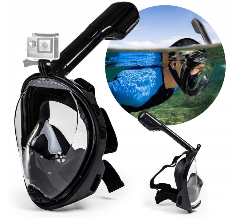 Full face mask, with snorkel tube black L/XL