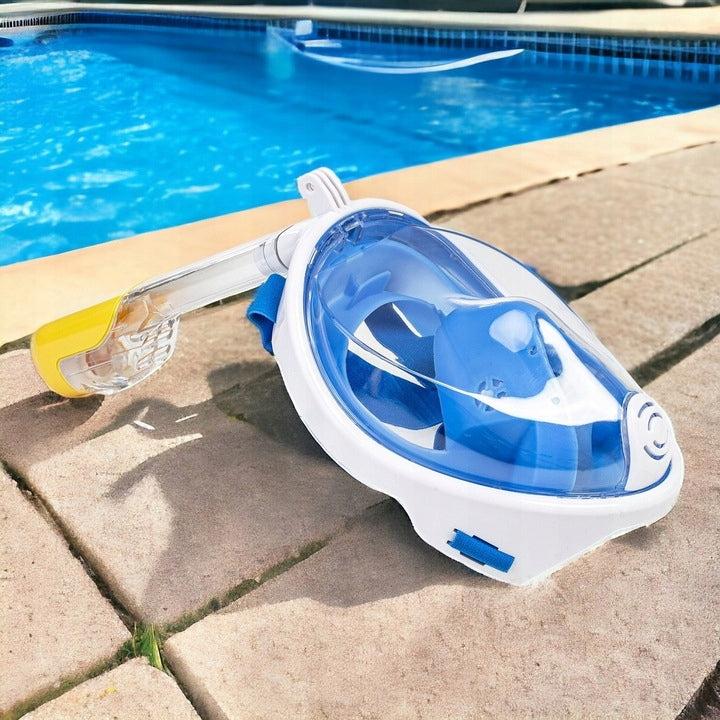 Full face swimming mask with snorkel S-M white and blue