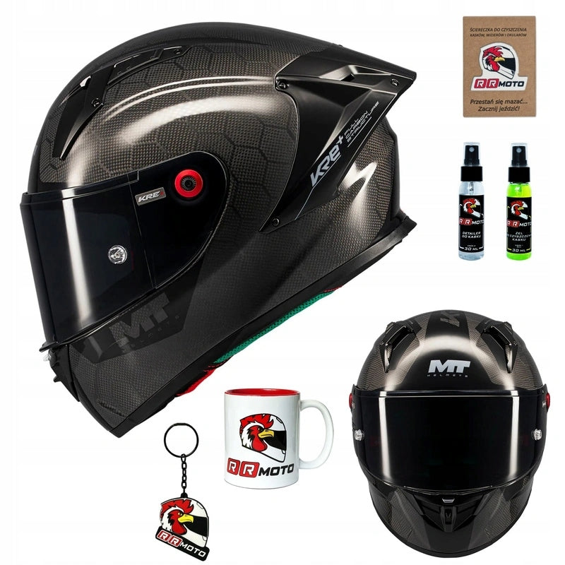 Full motorcycle helmet MT KRE+ S PURE GLOSS CARBON/BLACK FREEBIES + PINLOCK