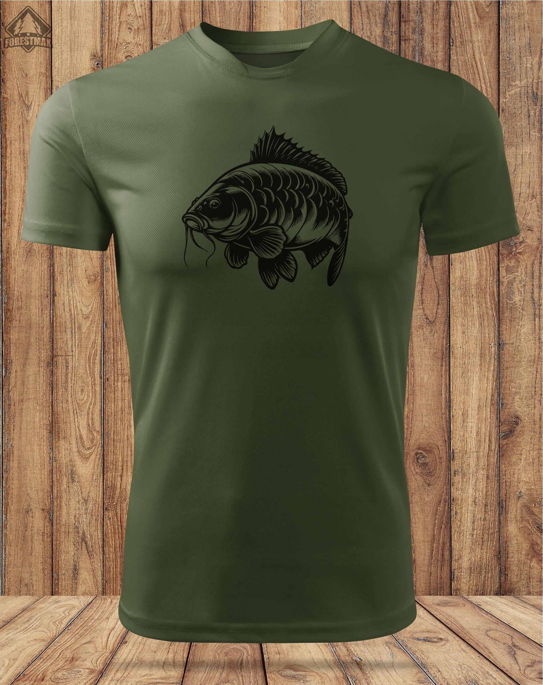 Functional khaki fishing shirt Thermoactive fish t-shirt print KARP Size S