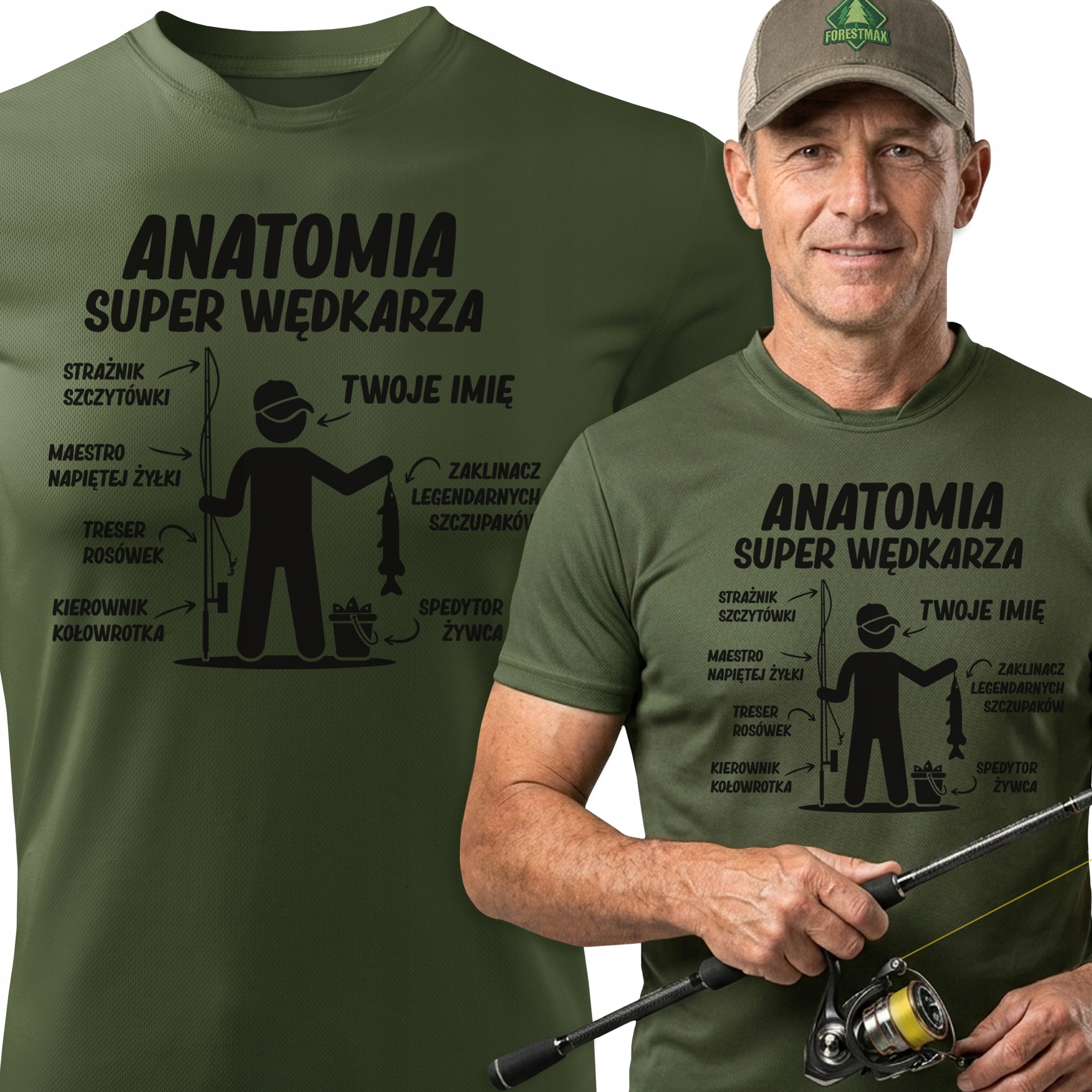 Funny khaki thermoactive fishing shirt with NAME on it for a gift