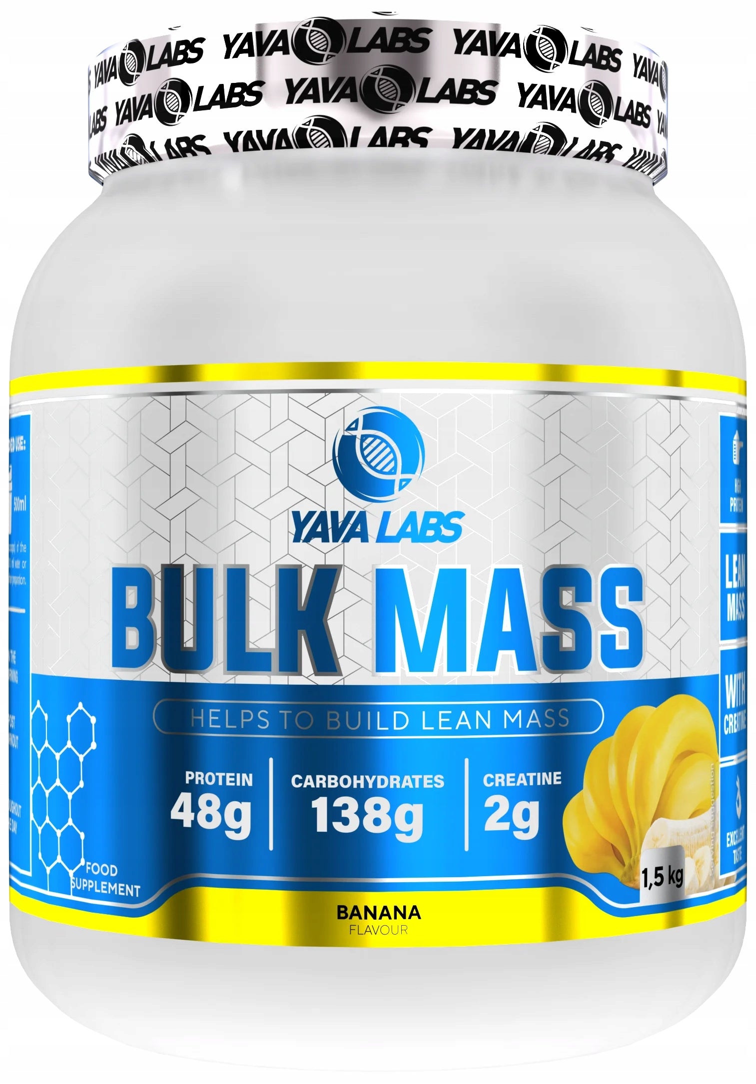 GAINER FOR ATHLETES BULK MASS YAVA LABS BANANA 1500G Packaging status original