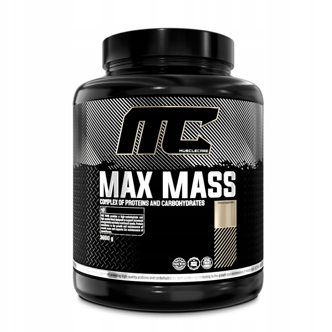 GAINER for mass CARBOHYDRATE PROTEIN Muscle Care Max Mass 3000g VANILLA Expiration date not specified
