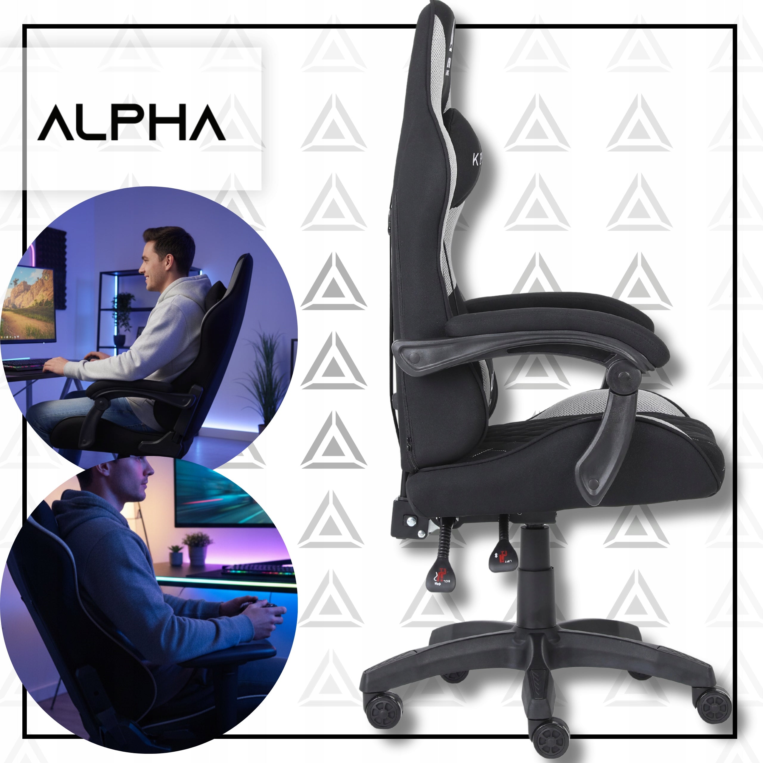 GAMING CHAIR ALPHA OFFICE GAMING CHAIR SWIVEL BUCKET MATERIAL Brand Alpha Gaming