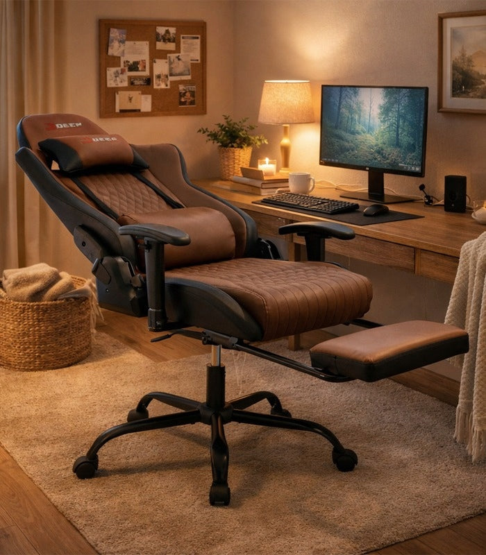 GAMING CHAIR BROWN FOR THE PLAYER FOR THE OFFICE COMFORTABLE FOOTREST Brand Comhoma